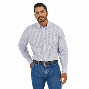 checkered pattern Wrangler Men's Georg Strait Geometric Stripe Long Sleeve