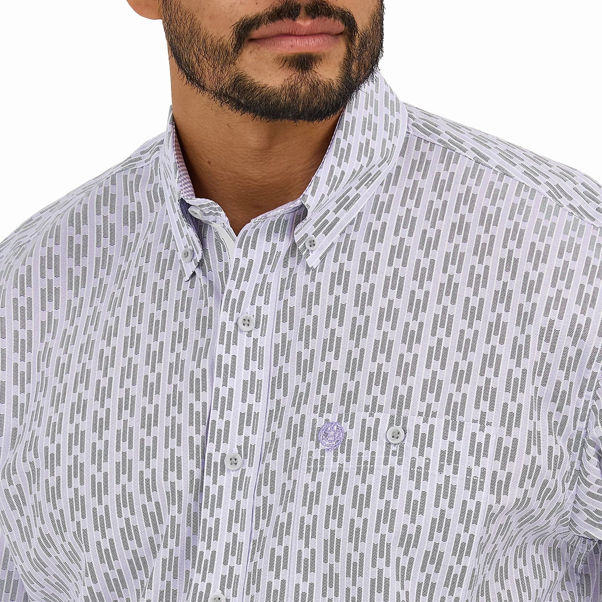 Wrangler Men's Georg Strait Geometric Stripe Long Sleeve Road Trip Ready Wrinkle-Resistant