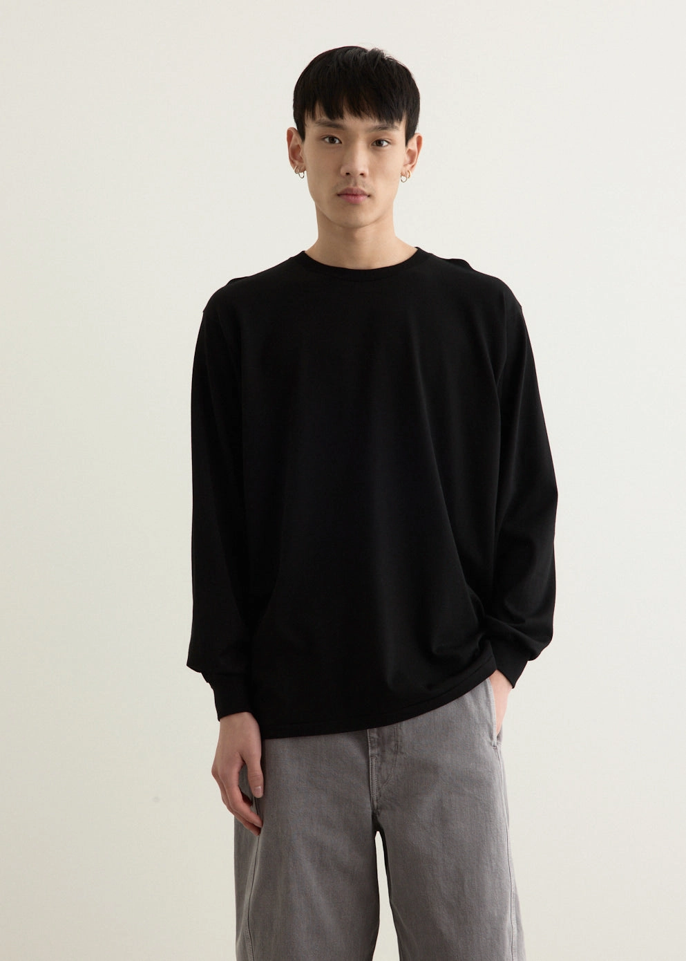 Casual Choice Wear Side Vent Design Luster Plaiting Long Sleeve T-Shirt