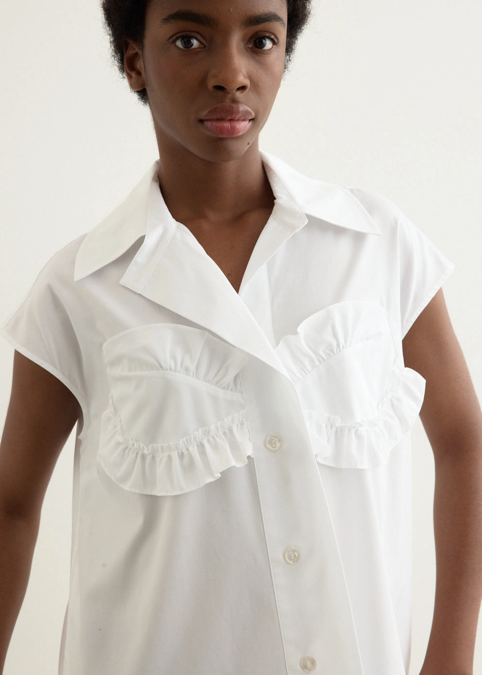 Sleeveless Ruffle Bust Detail Frill Hem Shirt Dress Texture Rich