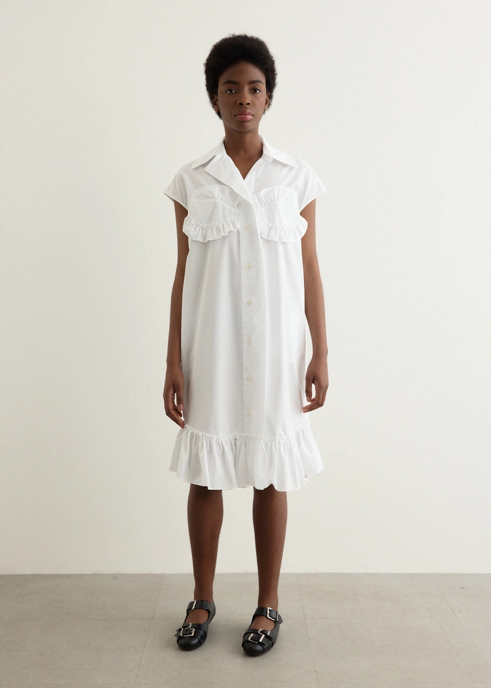 Lounge Comfort Sleeveless Ruffle Bust Detail Frill Hem Shirt Dress