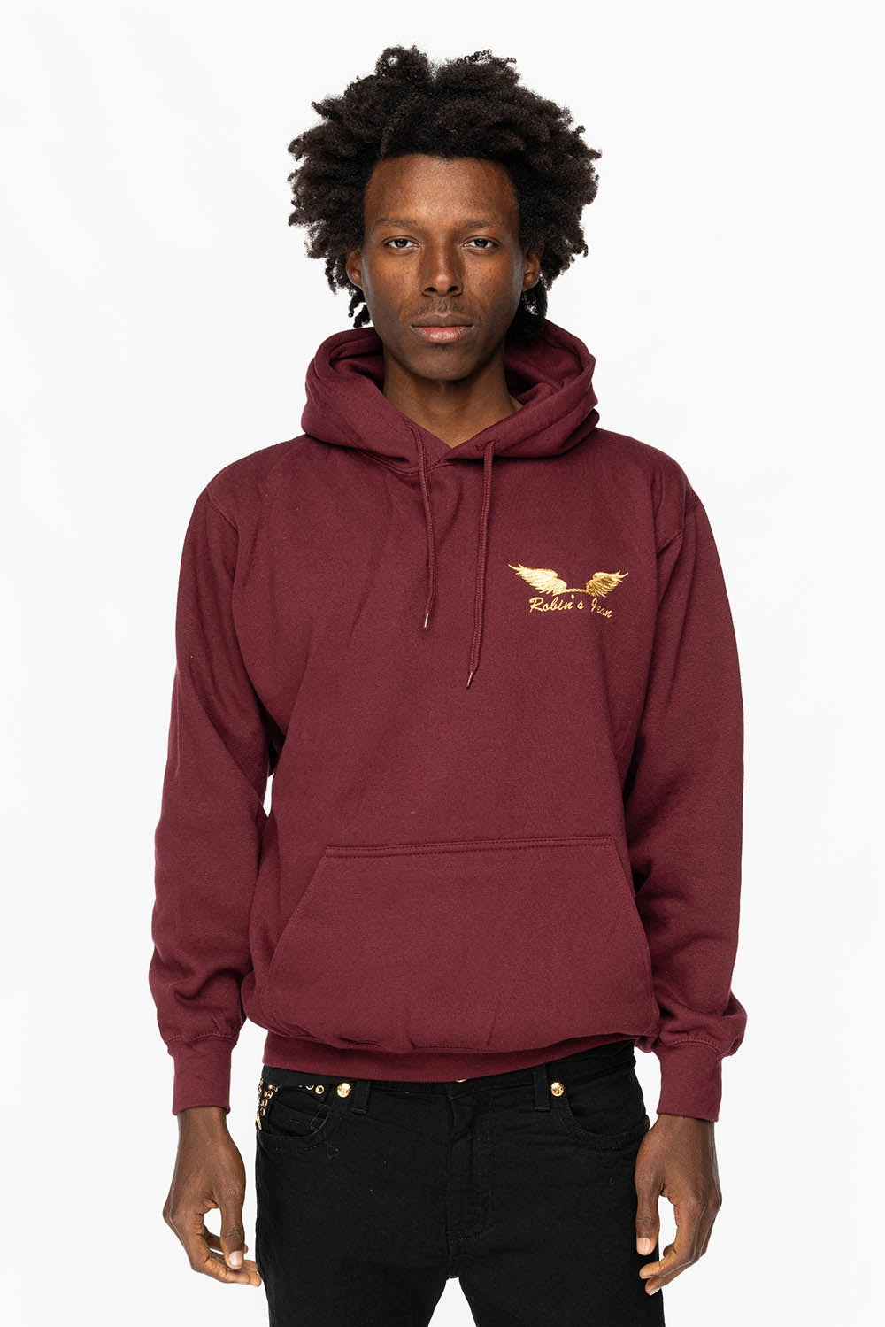 Smart Layers PULLOVER HOODIE IN BURGANDY WITH GOLD WINGS EMBROIDERY