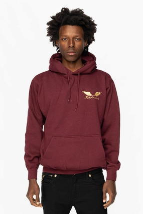 Winter Ready Knit PULLOVER HOODIE IN BURGANDY WITH GOLD WINGS EMBROIDERY