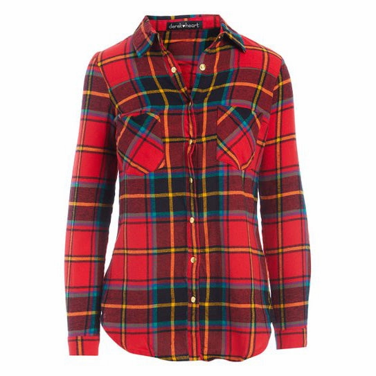 Global Gold Women's Red and Yellow Snap Flannel Fitted Design