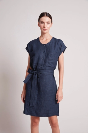 Tanner Cap Sleeve Popover Dress - Navy Airy Movement Delicate Lines