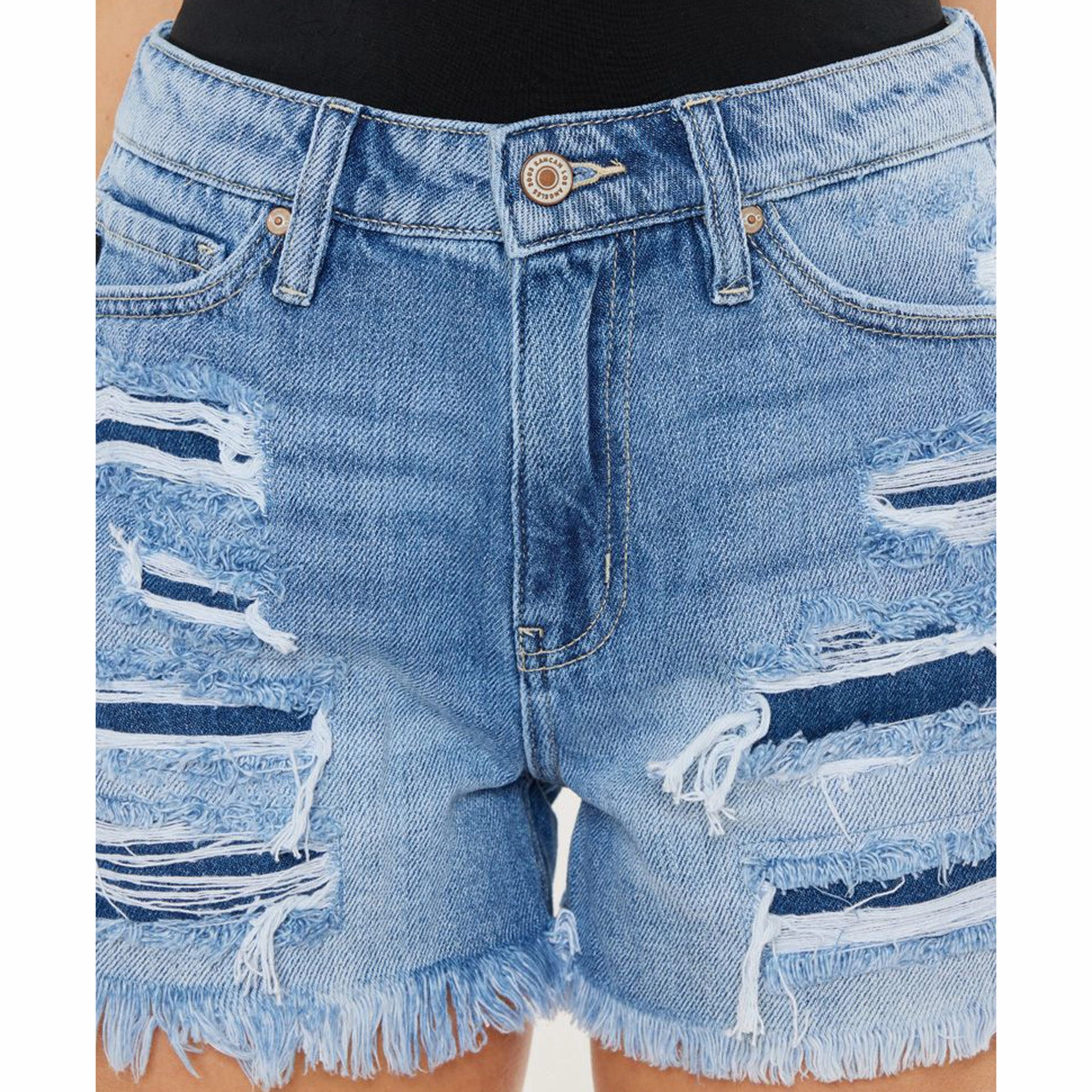 KanCan Women's High Rise Frayed Shorts Neutral Smooth