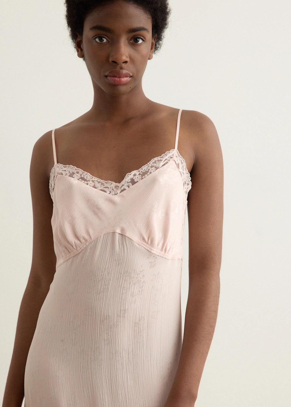 Slip Dress With Deep Lace Trim Calm Tone