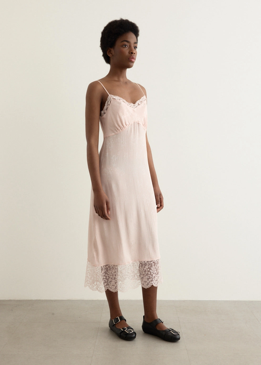 Slip Dress With Deep Lace Trim Grass Soft