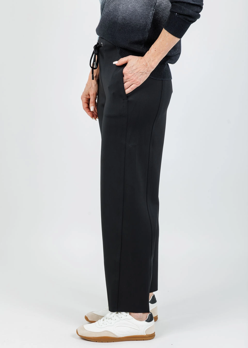 Desi Grommet Detail Neoprene Barrel Joggers - Black Versatile Wearable Chilly Day Comfort