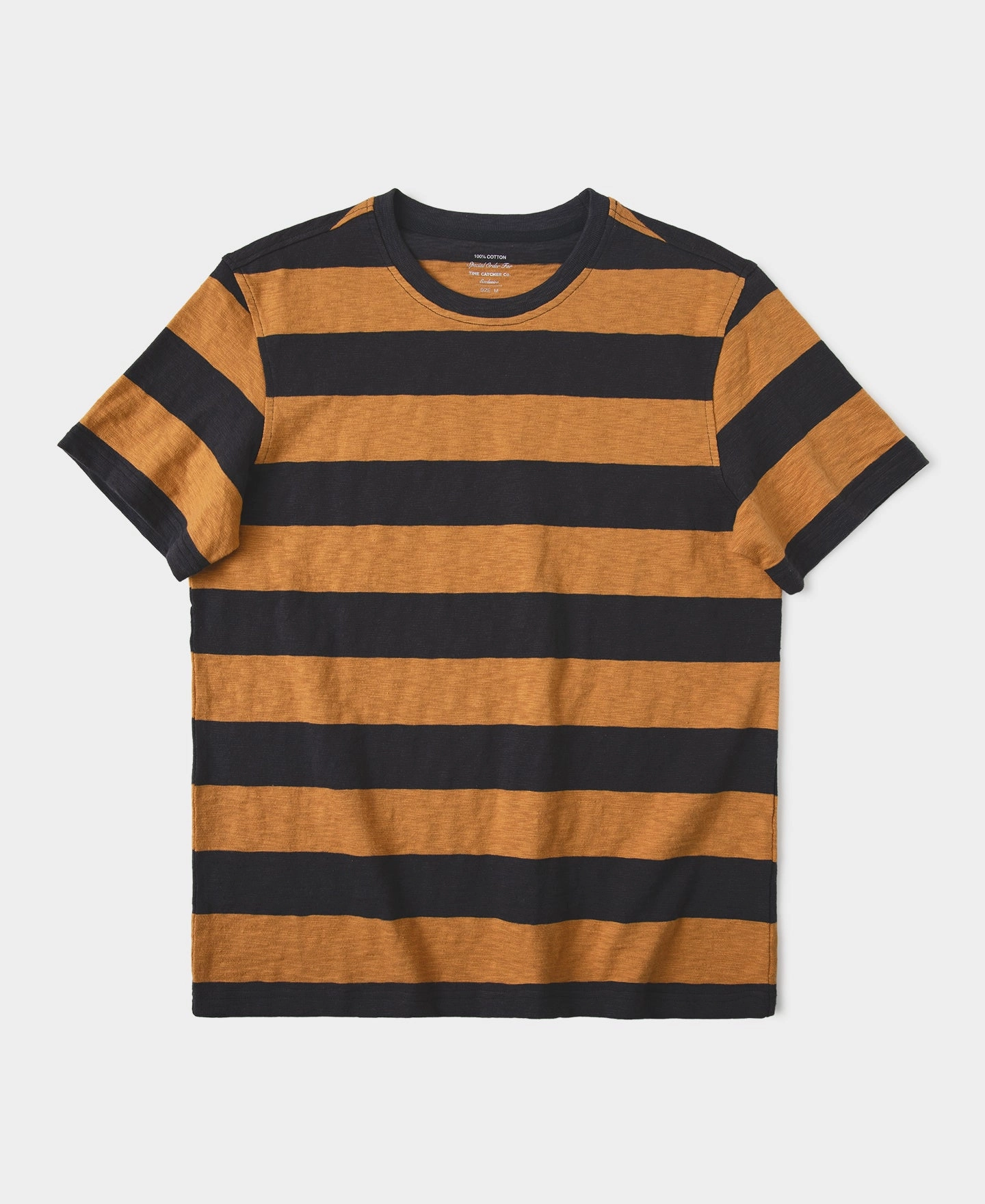 Slub Cotton Wide Striped T-Shirt - Black/Orange Active Essentials Collared