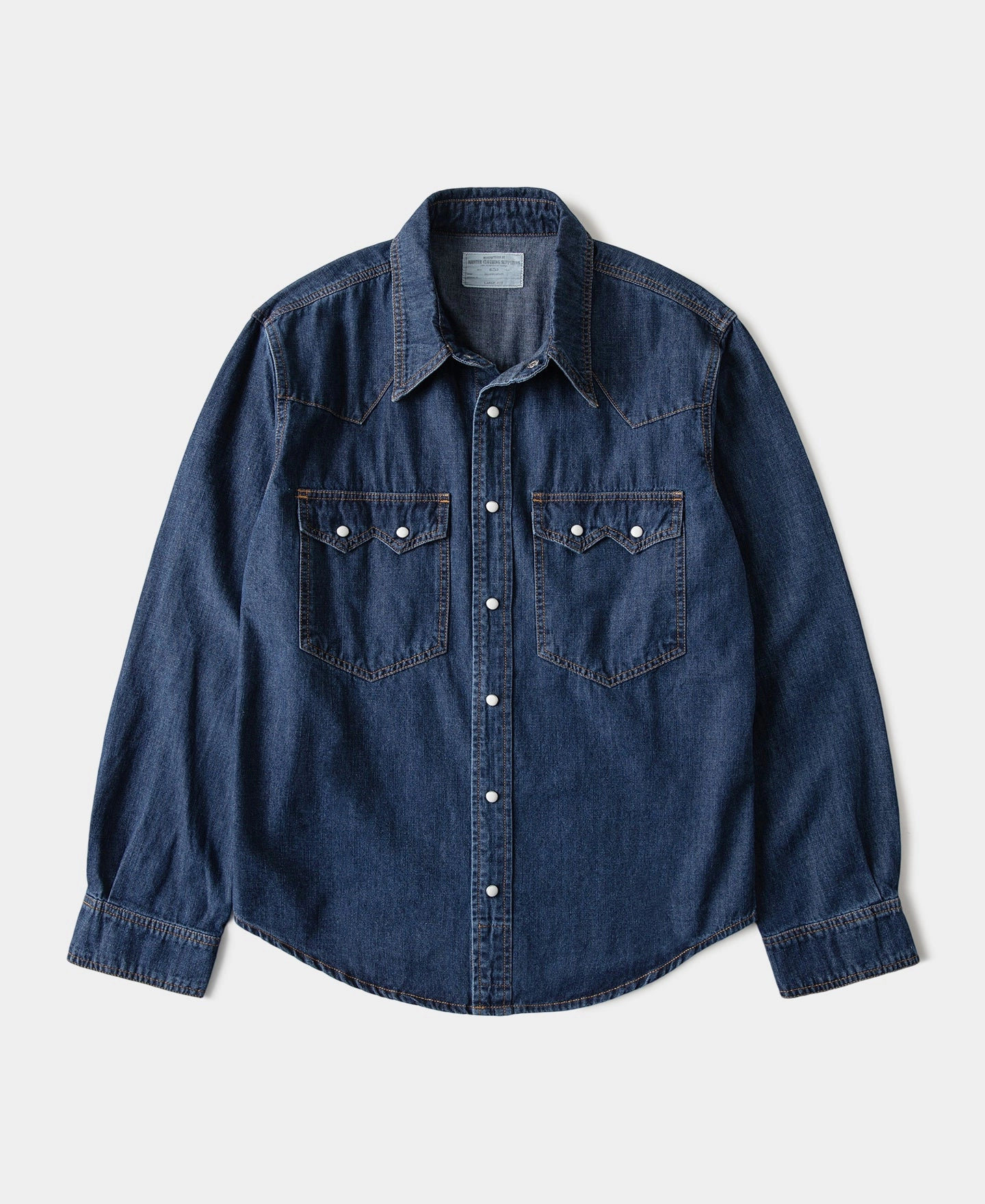 Slub Denim Snap Button Western Shirt - Indigo Smart Layering Tagless label