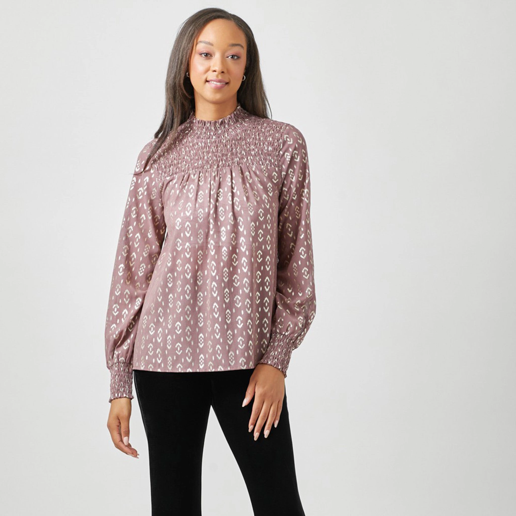 Odor Neutralizing Technology LoopwheelFabric Mystree Women's Sparkle Smocked Blouse