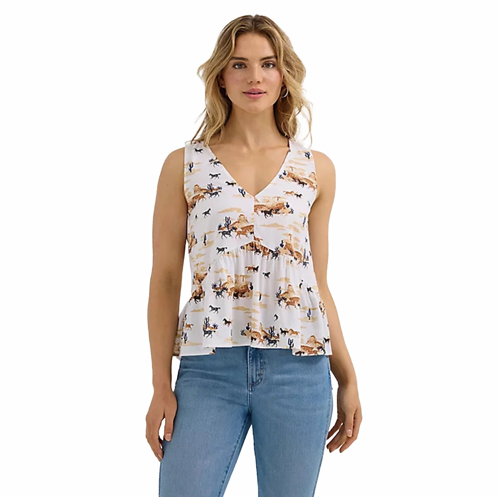 Wrangler Women's V-neck Peplum Sleeveless Tank Easy to Wear