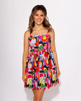 Color Pop Abstract Scallop Mini Dress Relaxed Comfort Look Curve-Enhancing