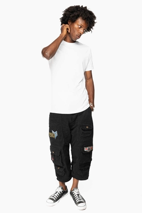 ORIGINAL ROBIN??S JEAN LIMITED EDITION CALL OF DUTY CARGO SHORT IN PURE BLK WITH PATCH Responsible Denim Production