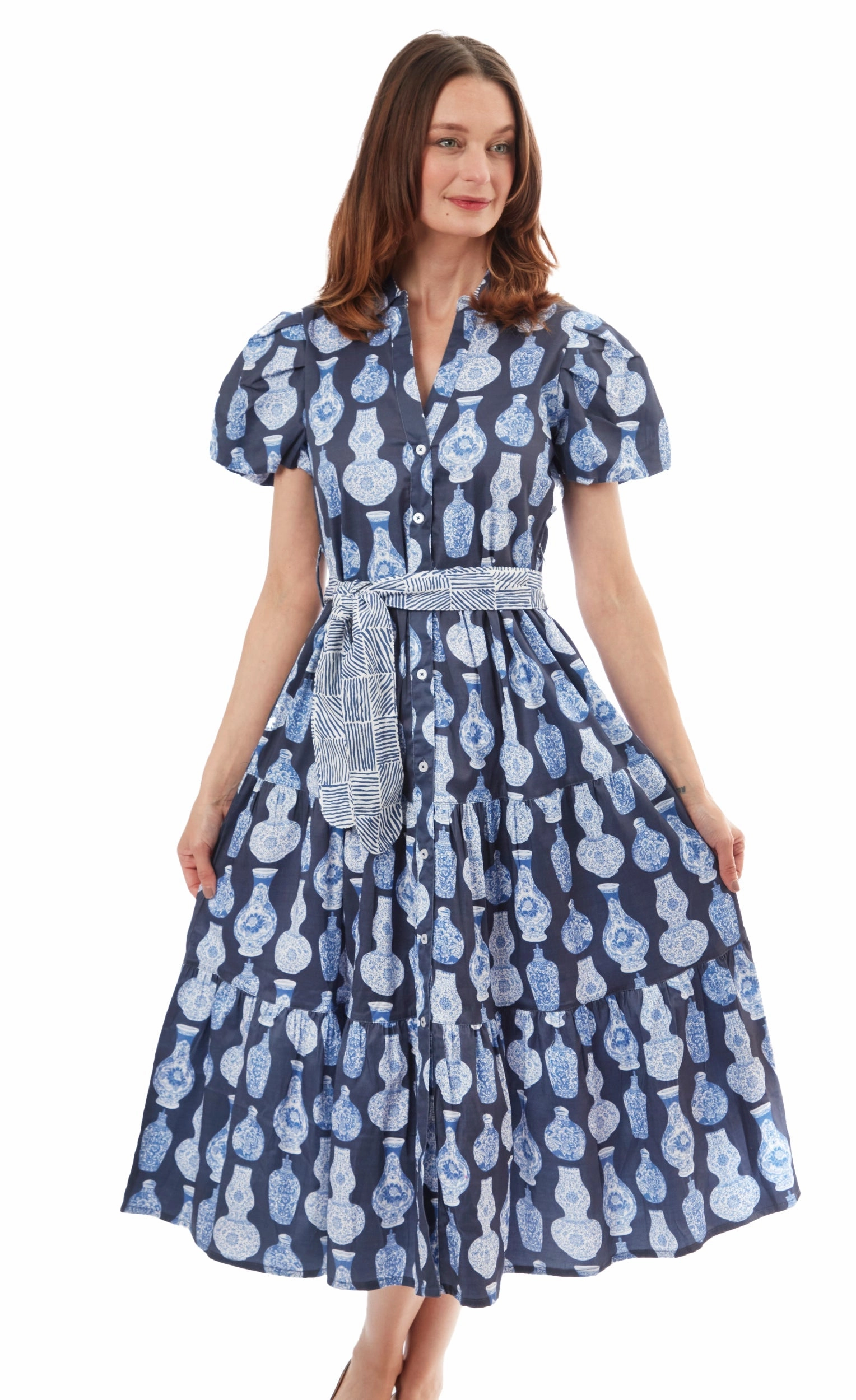 Litchfield Dress - Blue White Chinoiserie Print Clean Chic
