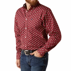 Geometric Shape Personalized Touch Ariat Men's Red Diamond Print Shirt