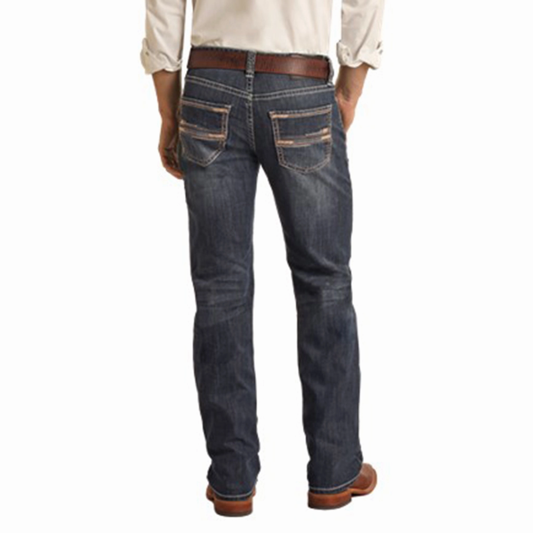 Rock & Roll Men's Dark Wash Straight Pistol Jean Elegant Urban Explorer Athlete Fit Fits Everyone