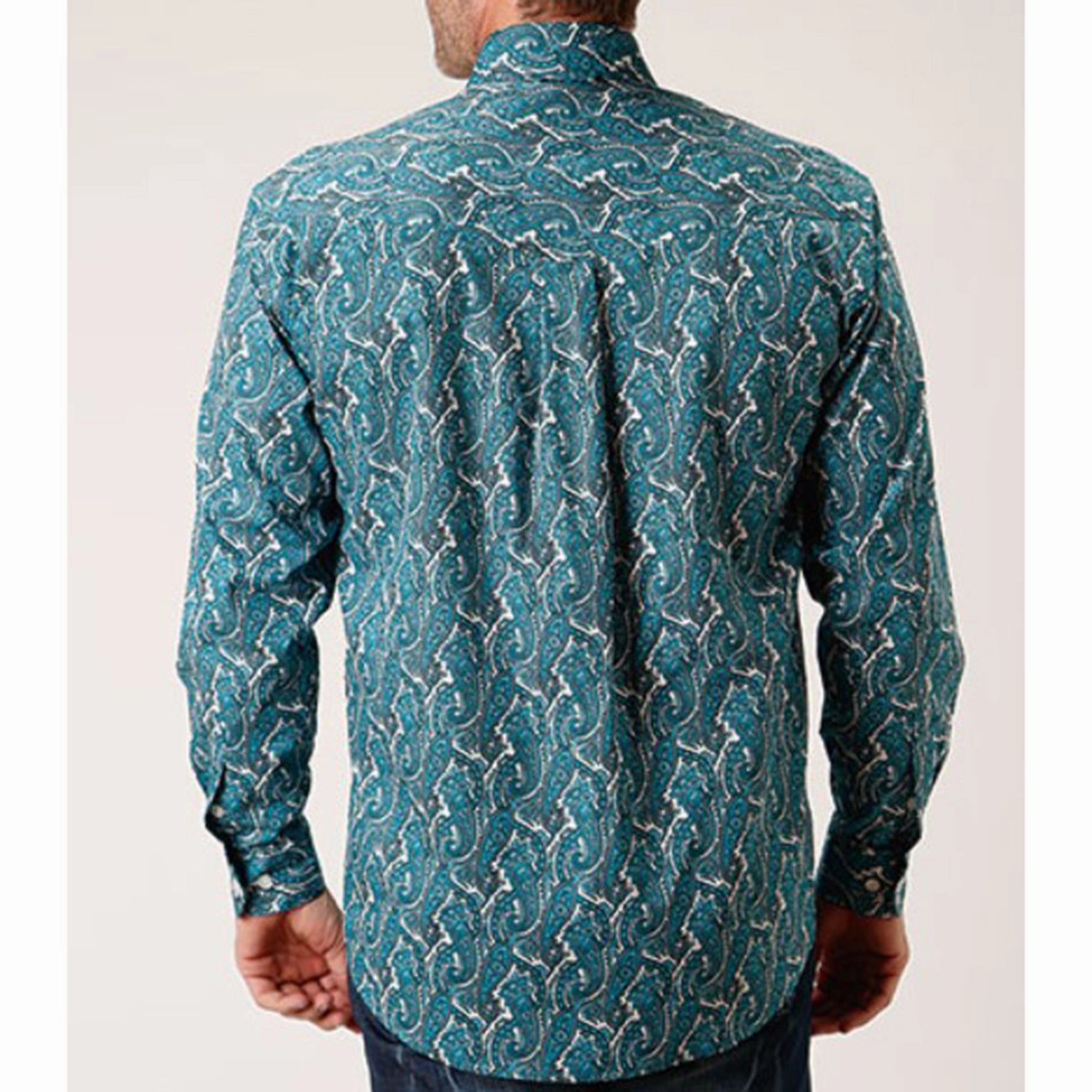 Fashionable Look Odor control Roper Men's Turquoise Paisley Long Sleeve