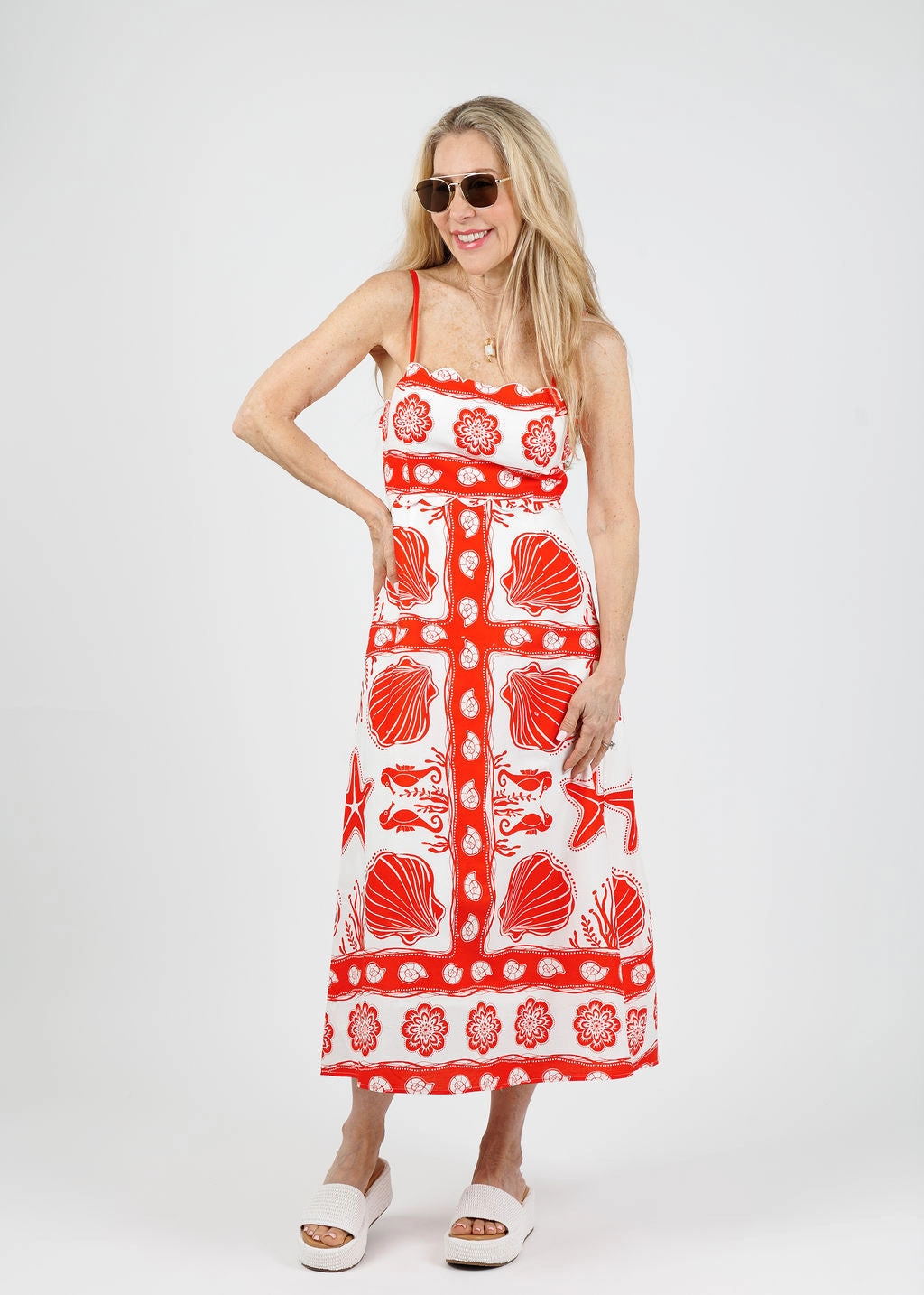 Vibrant Spirit Aria Spaghetti Strap Midi Dress - Red/Multi