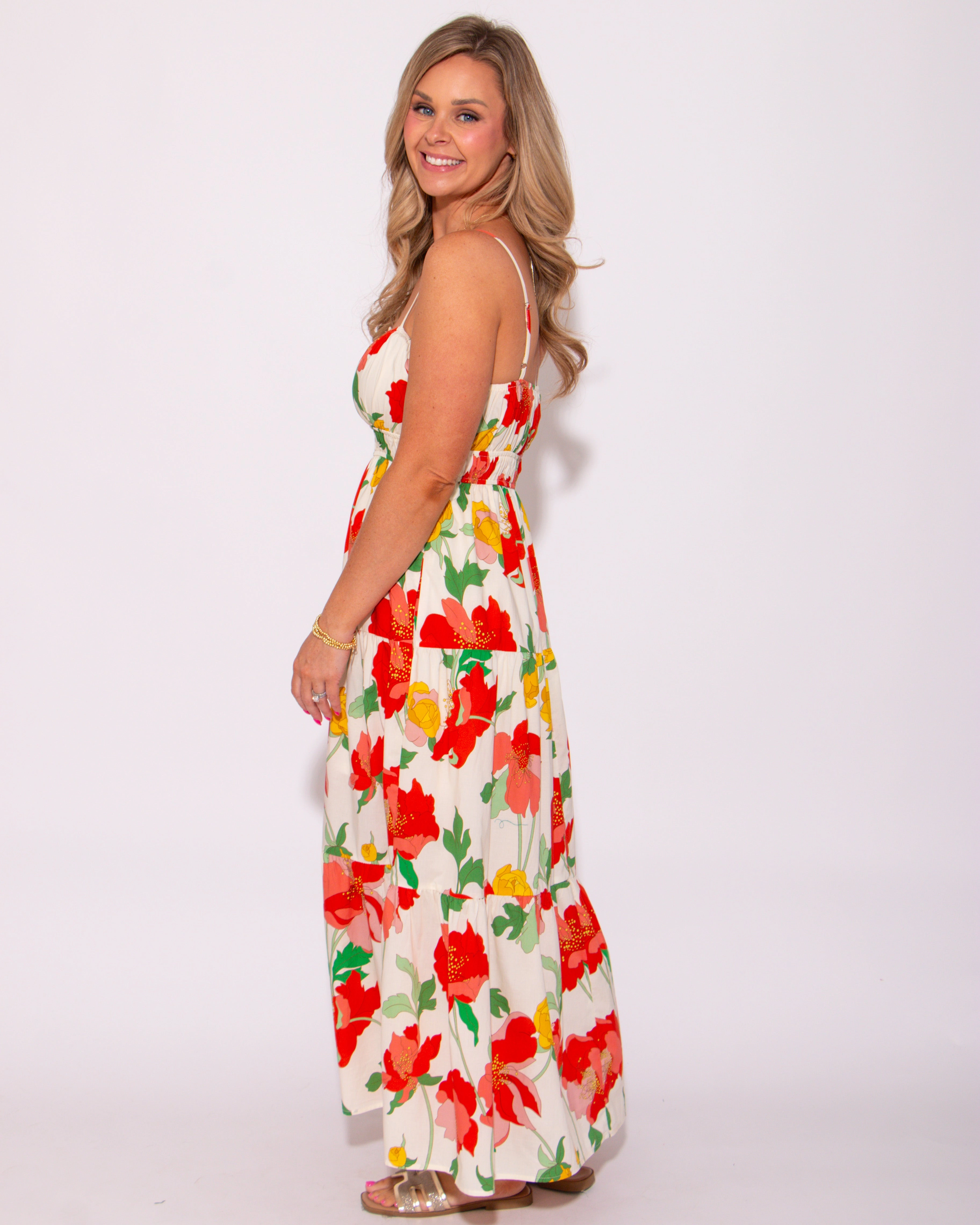 Blooming Grace Floral Print Midi Dress Slender Look