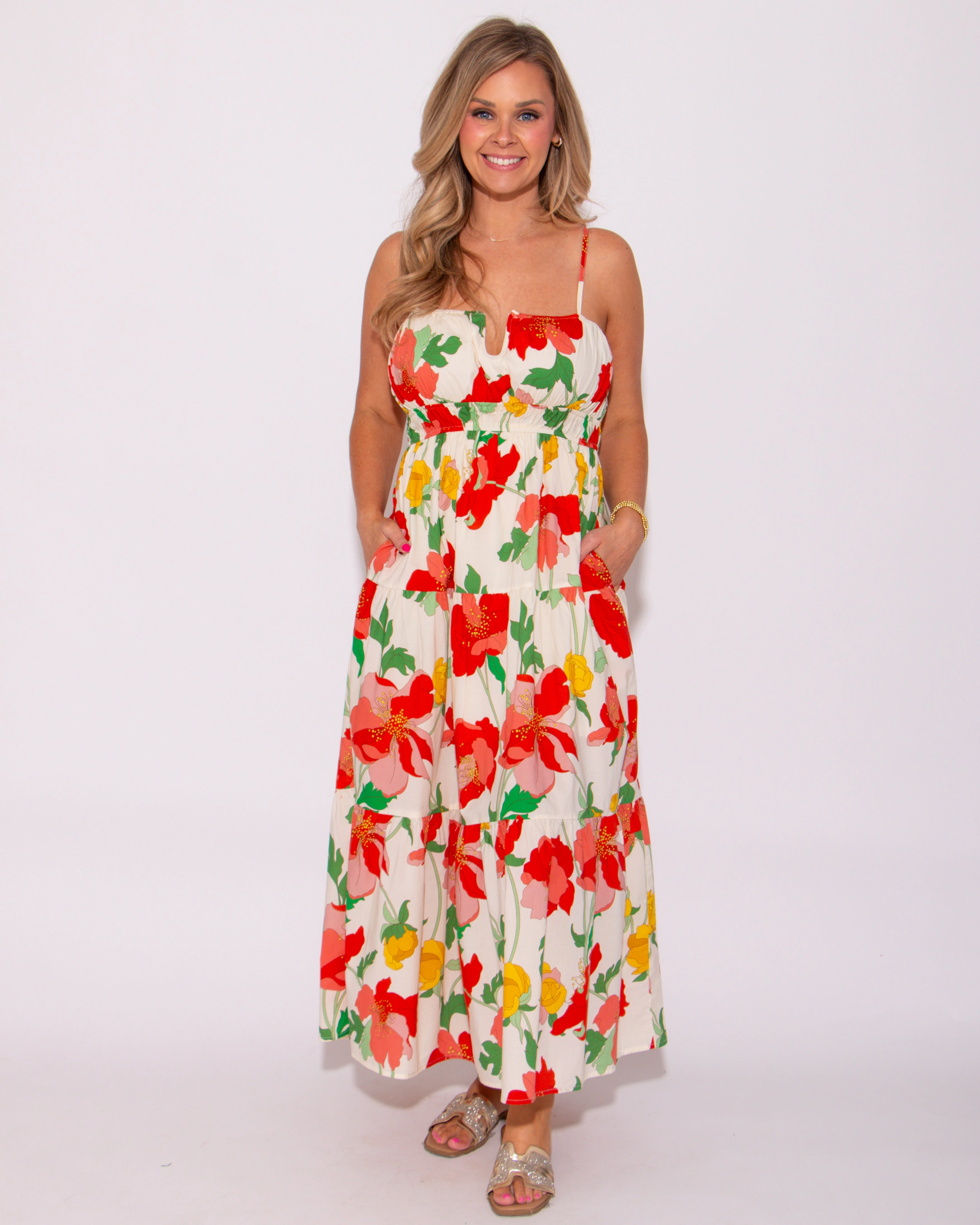 Blooming Grace Floral Print Midi Dress Easy to Wear Chill Friendly
