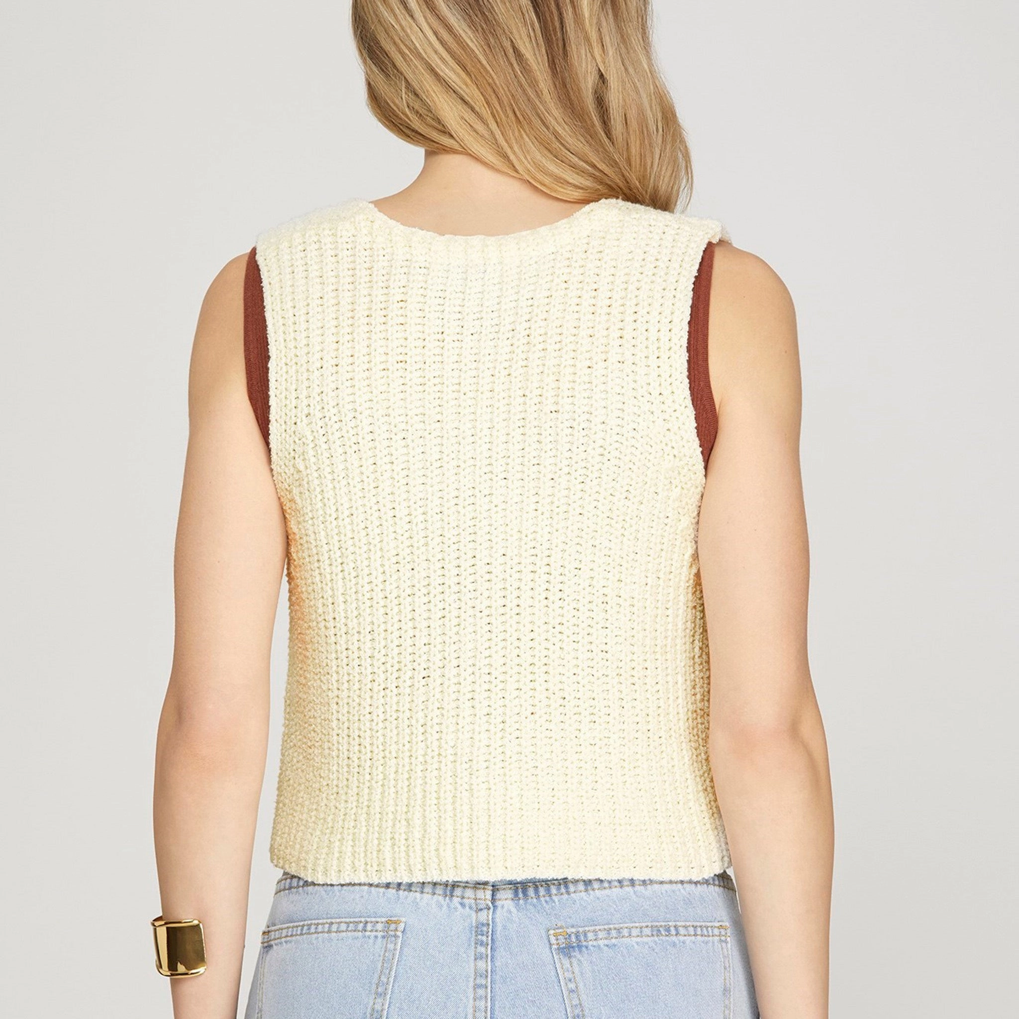 Temperature Regulating Fill Off White Button Sweater Vest