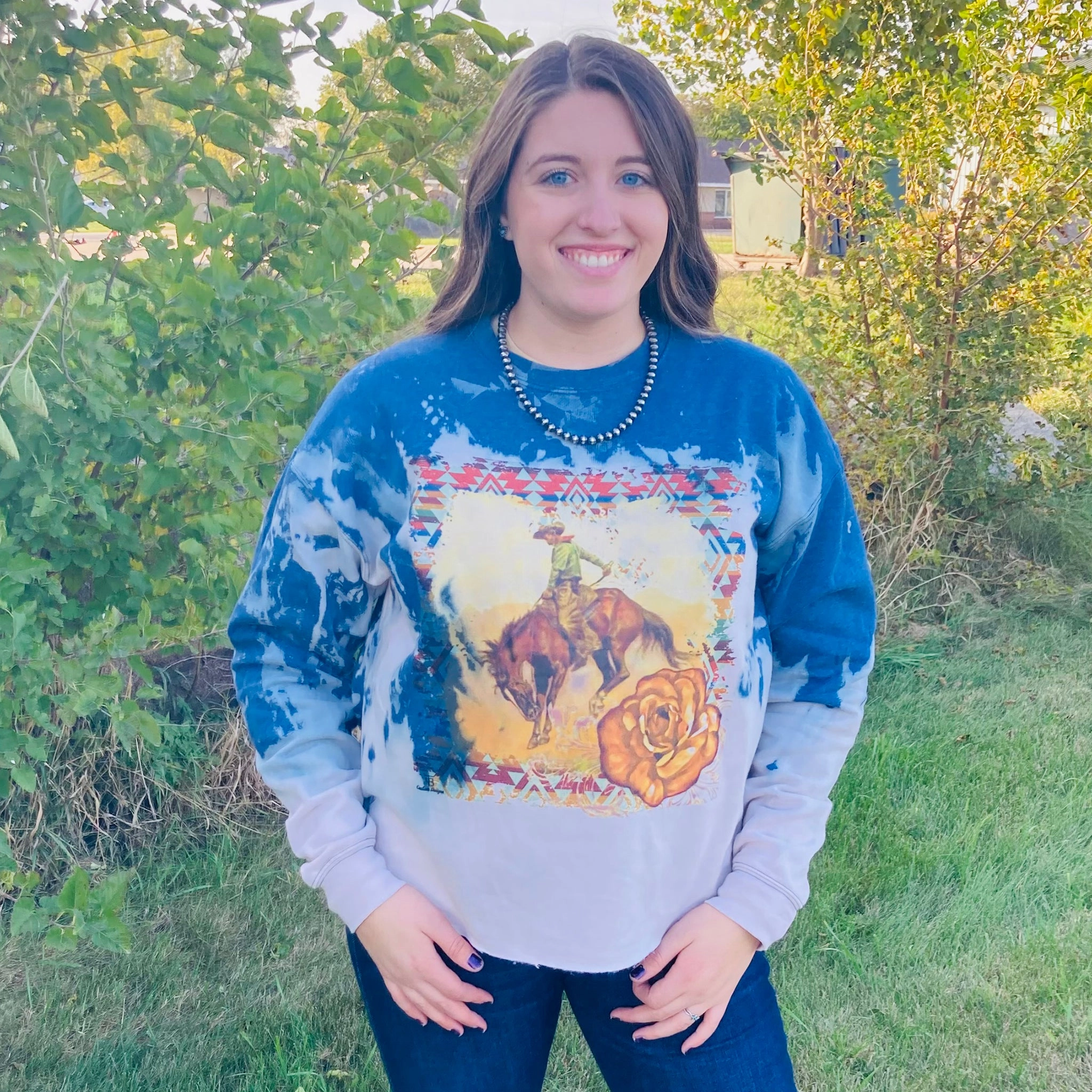 Durable Binding BreathableBackVents 4B Women's Bronc Denim Yellow Rose Sweatshirt