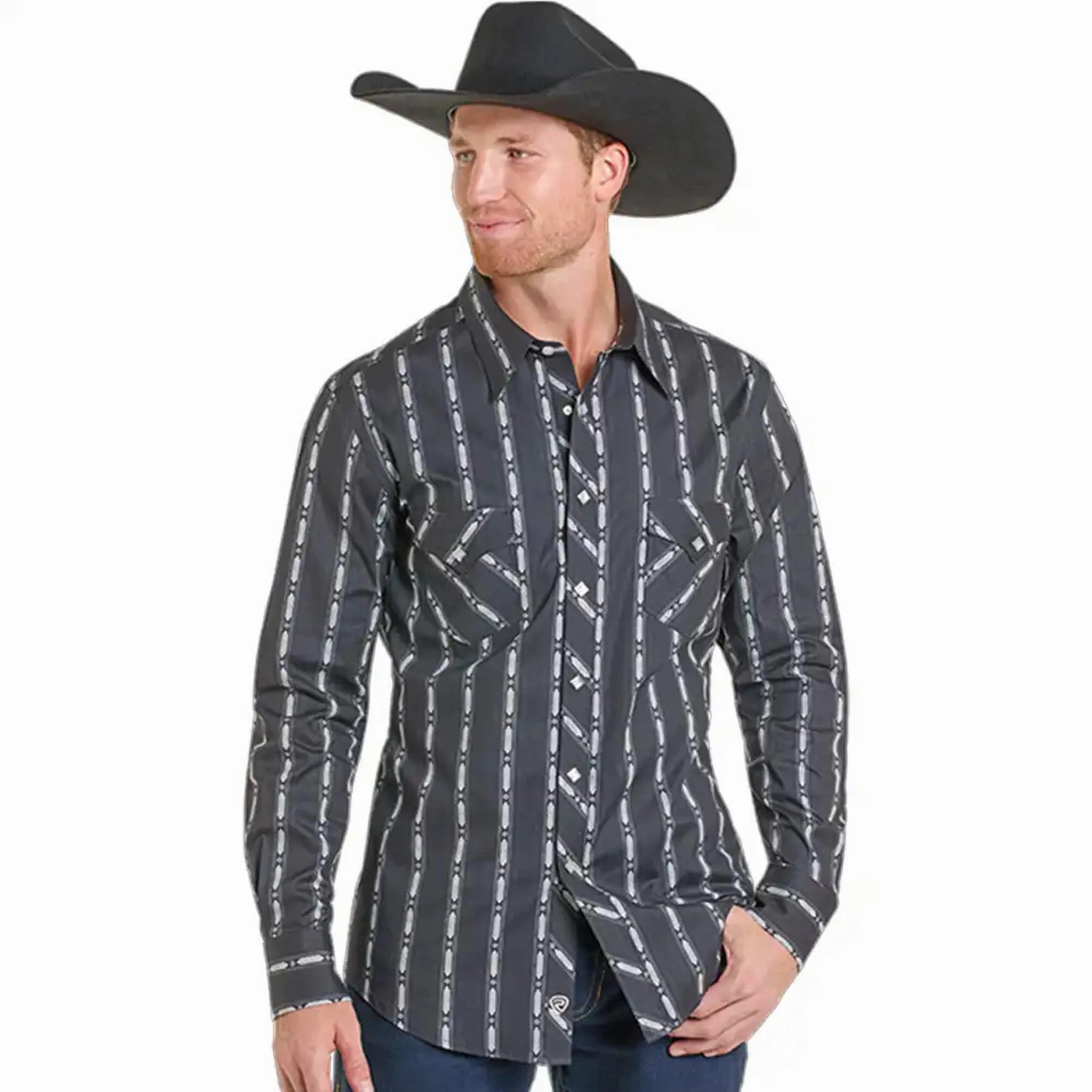 Rock & Roll Denim Men's Black & Grey Striped Shirt Anniversary Celebration