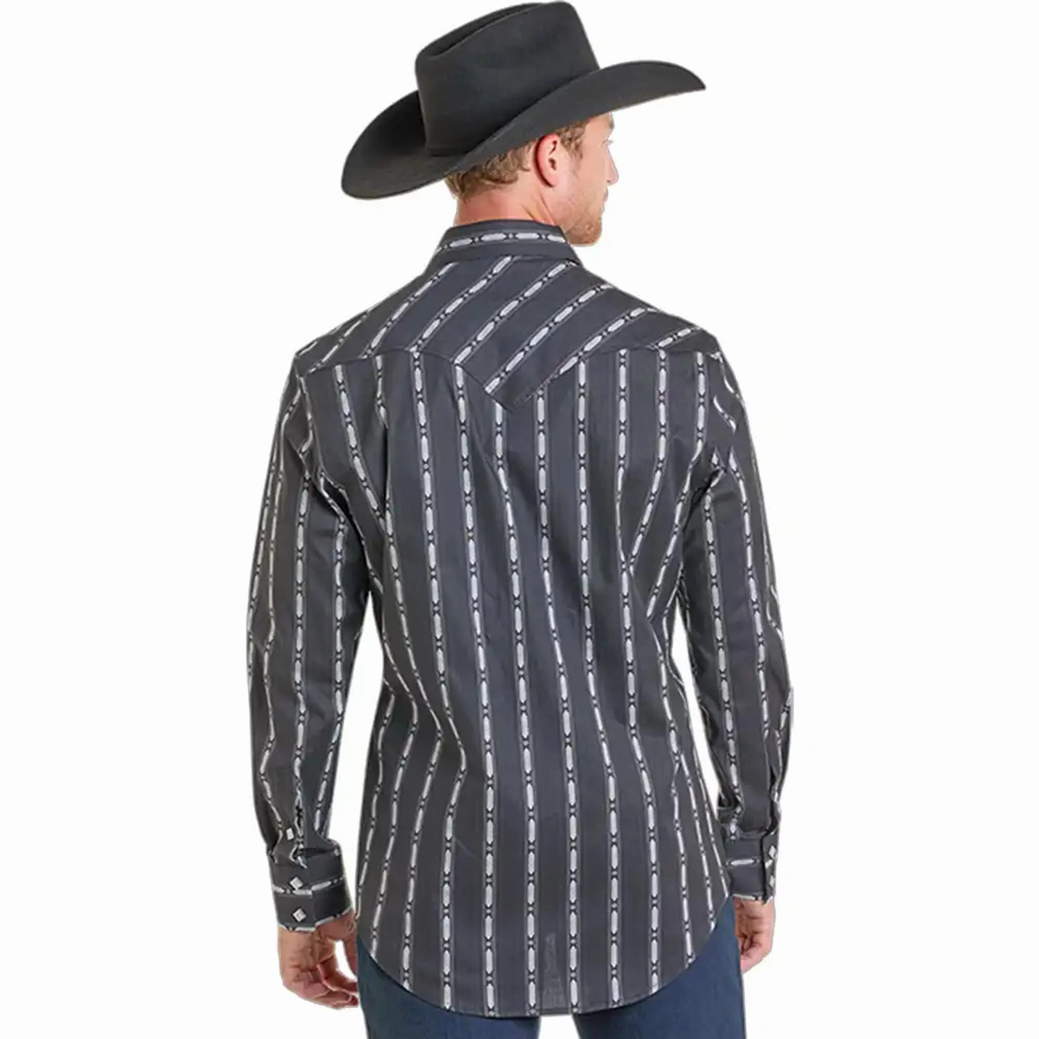 Modern Cut Date night Rock & Roll Denim Men's Black & Grey Striped Shirt