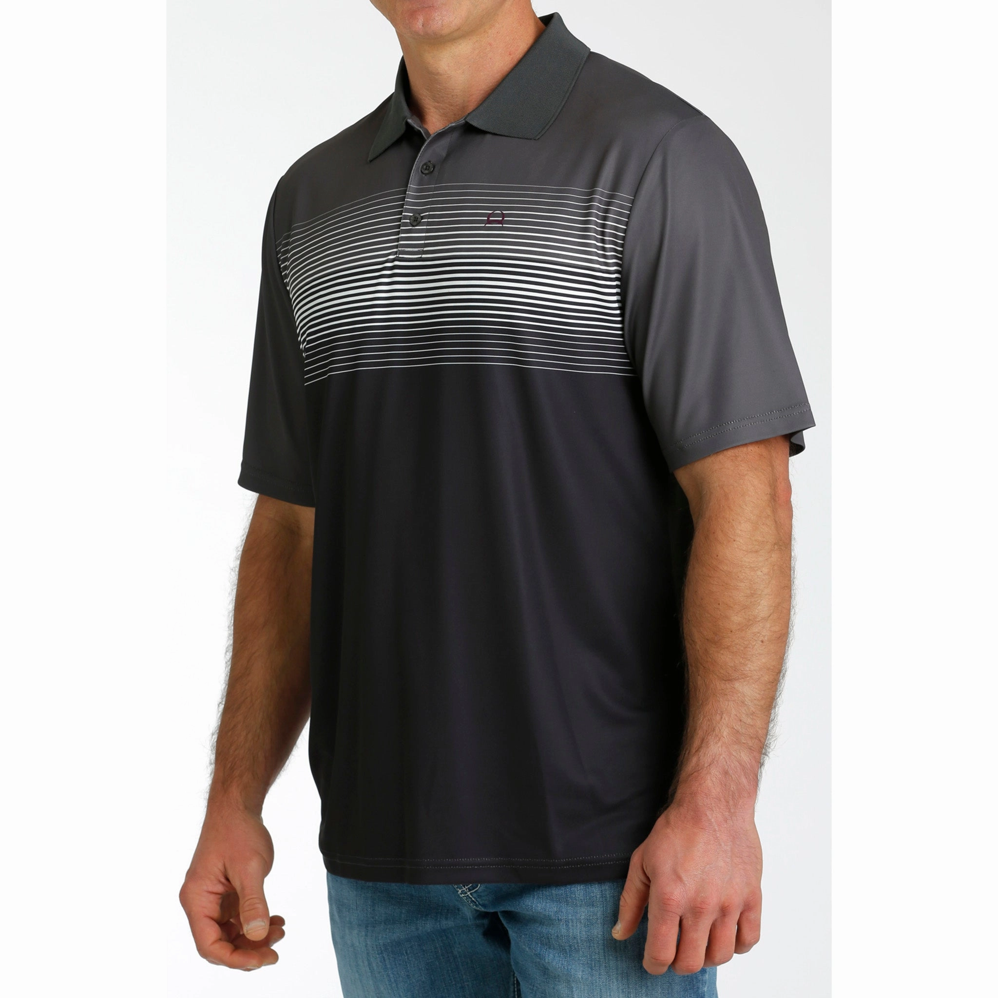 Cinch Men's Charcoal & White Arenaflex Polo Matte Finish Reinforced Elbow Patches