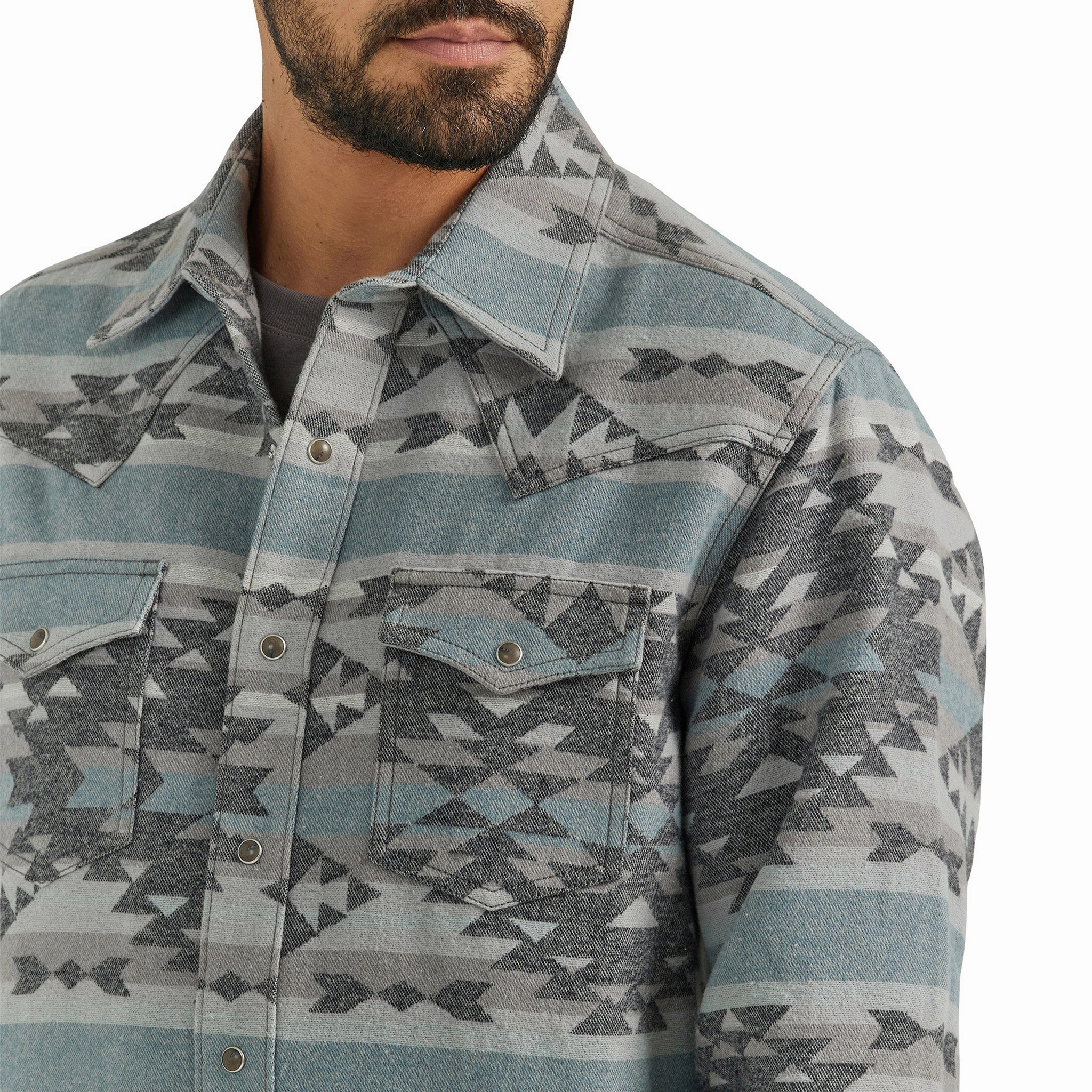 Wrangler Men's Blue & Grey Aztec Shirt Jacket Neutral Colors