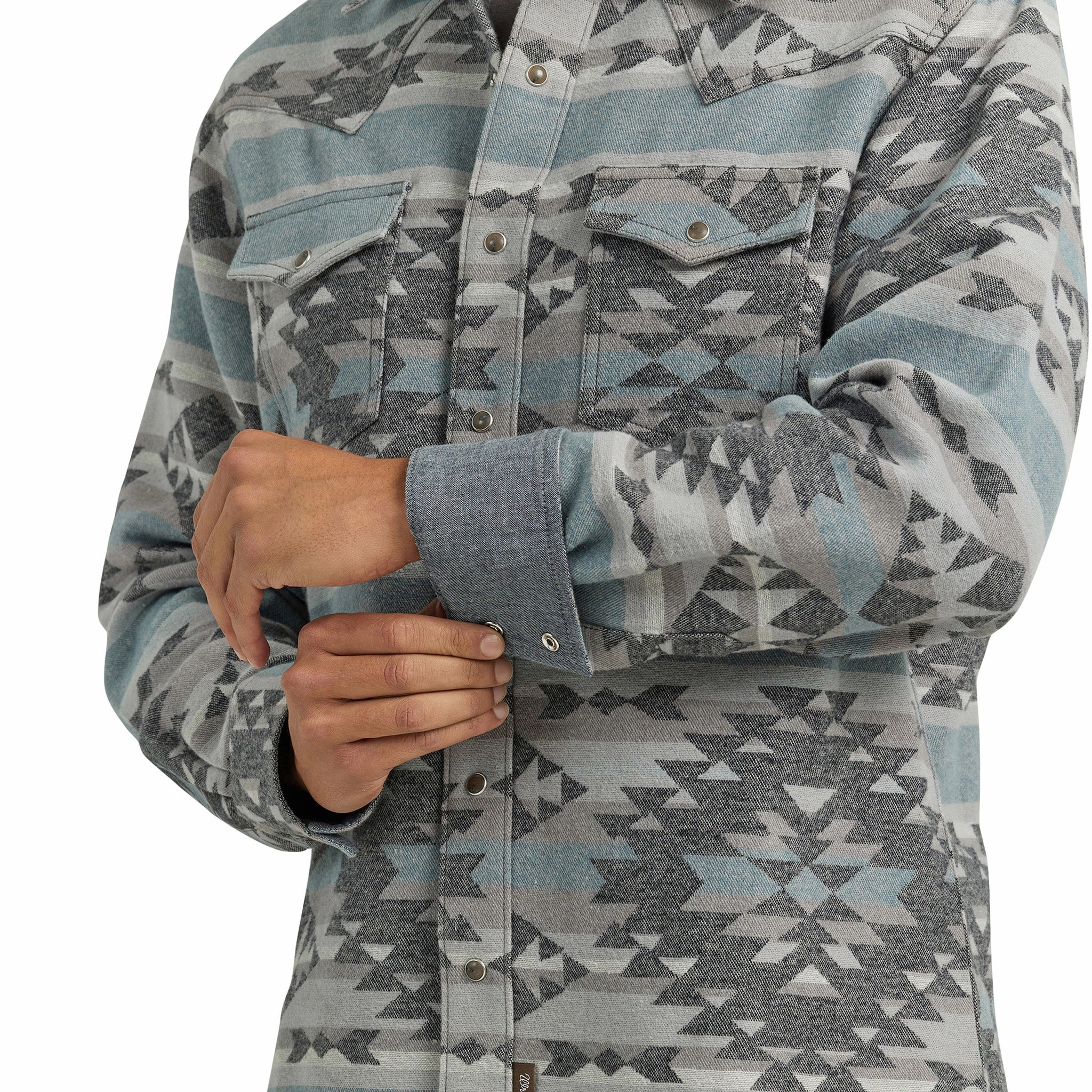 Anti Pill Treatment Wrangler Men's Blue & Grey Aztec Shirt Jacket