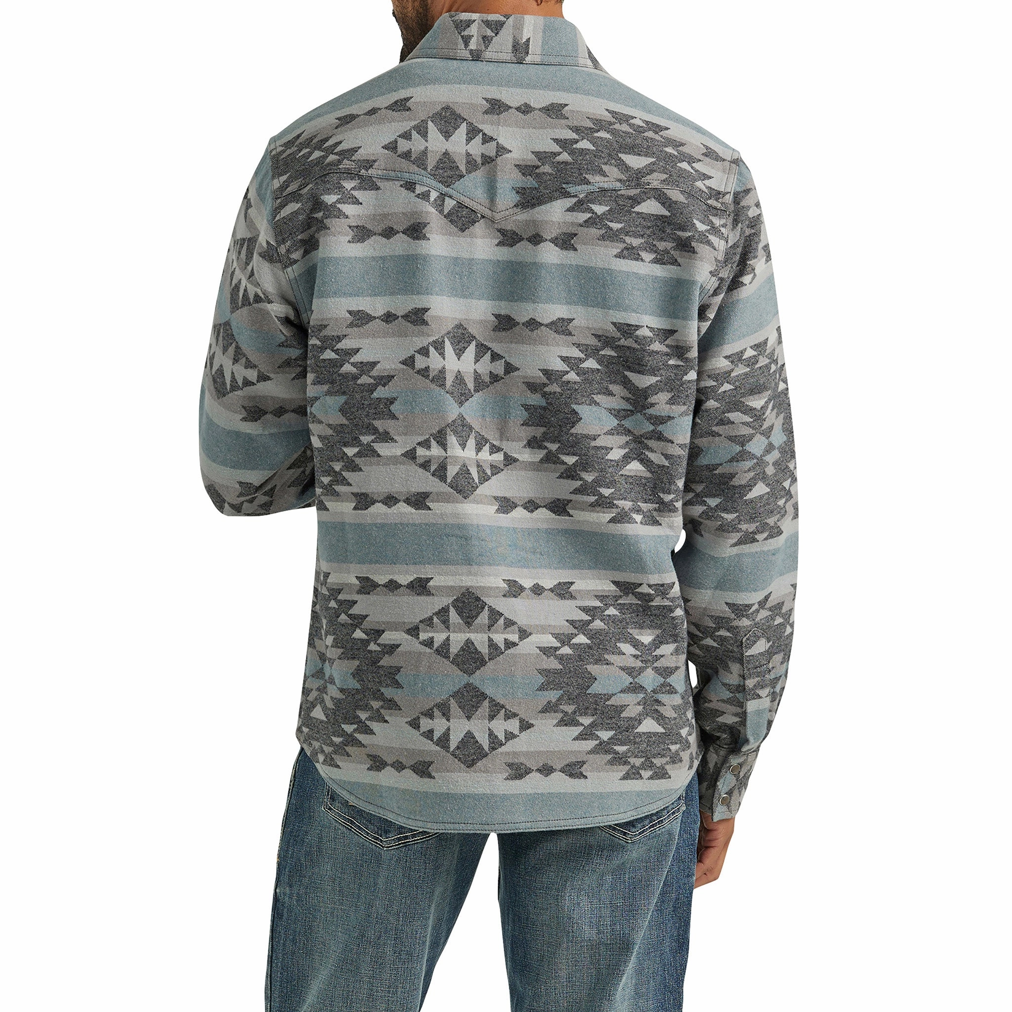 Wrangler Men's Blue & Grey Aztec Shirt Jacket Fashion Essential Graduation Attire