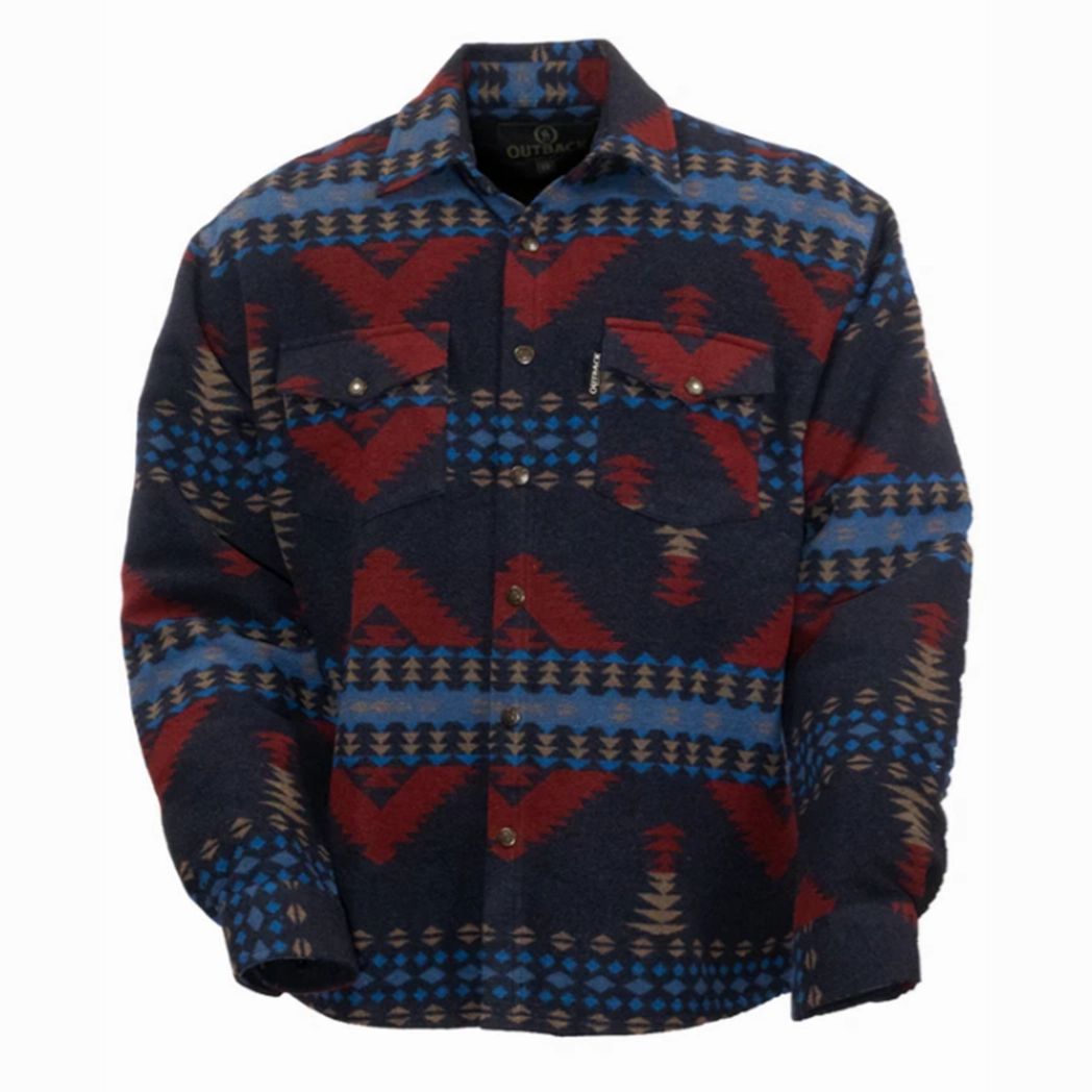 Contemporary Fit Non Irritating Collar Outback Trading Men's Elliot Navy & Red Shacket