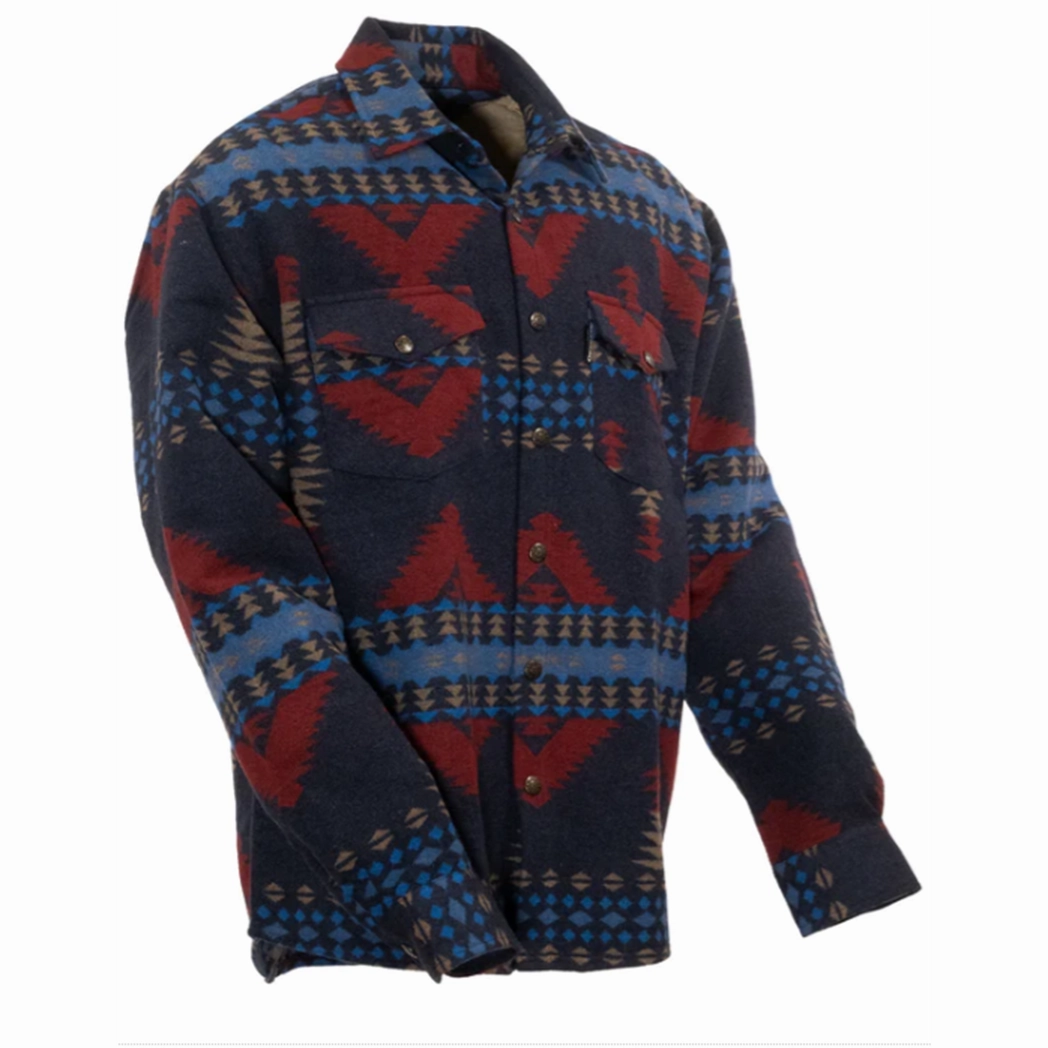Chill Proof Style Full Length Zipper Closure Outback Trading Men's Elliot Navy & Red Shacket