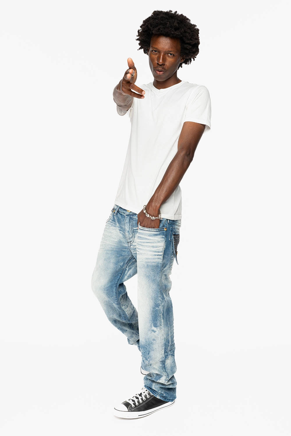 KILLER FLAP MENS STRAIGHT LEG JEAN IN CHEROKEE BLUE WASH EMBELLISHED WITH CRYSTAL Winter Warmth Professional Wear No Gap Waist Engineering