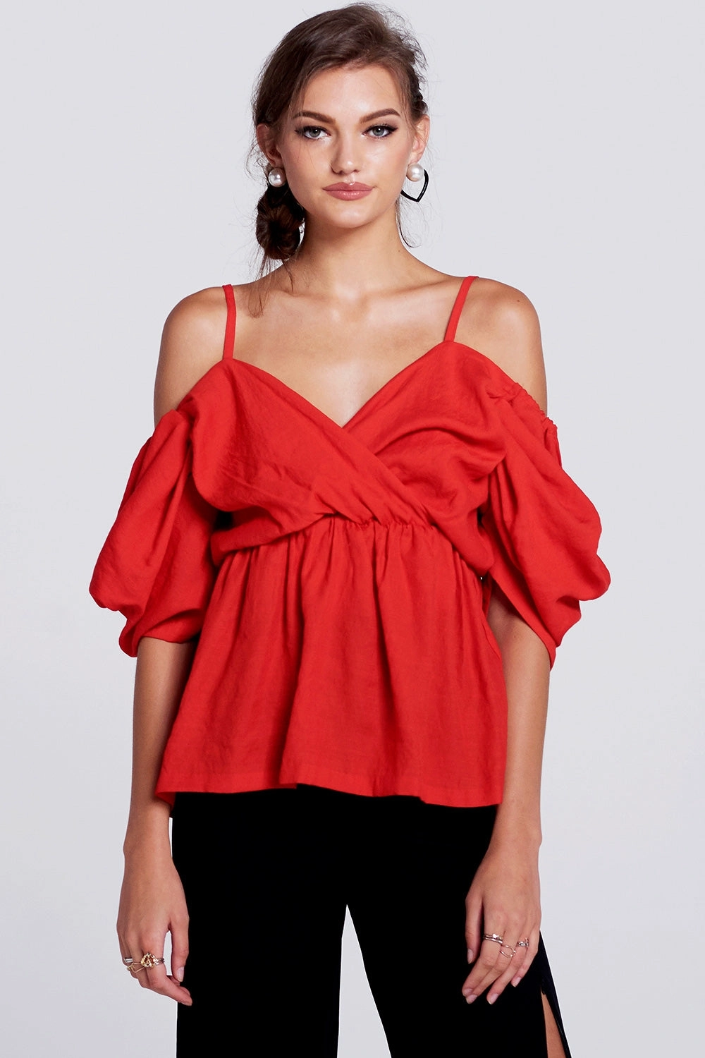 Sofia Cold Shoulder Blouse MultiPocket Configuration LightReflectiveTrim
