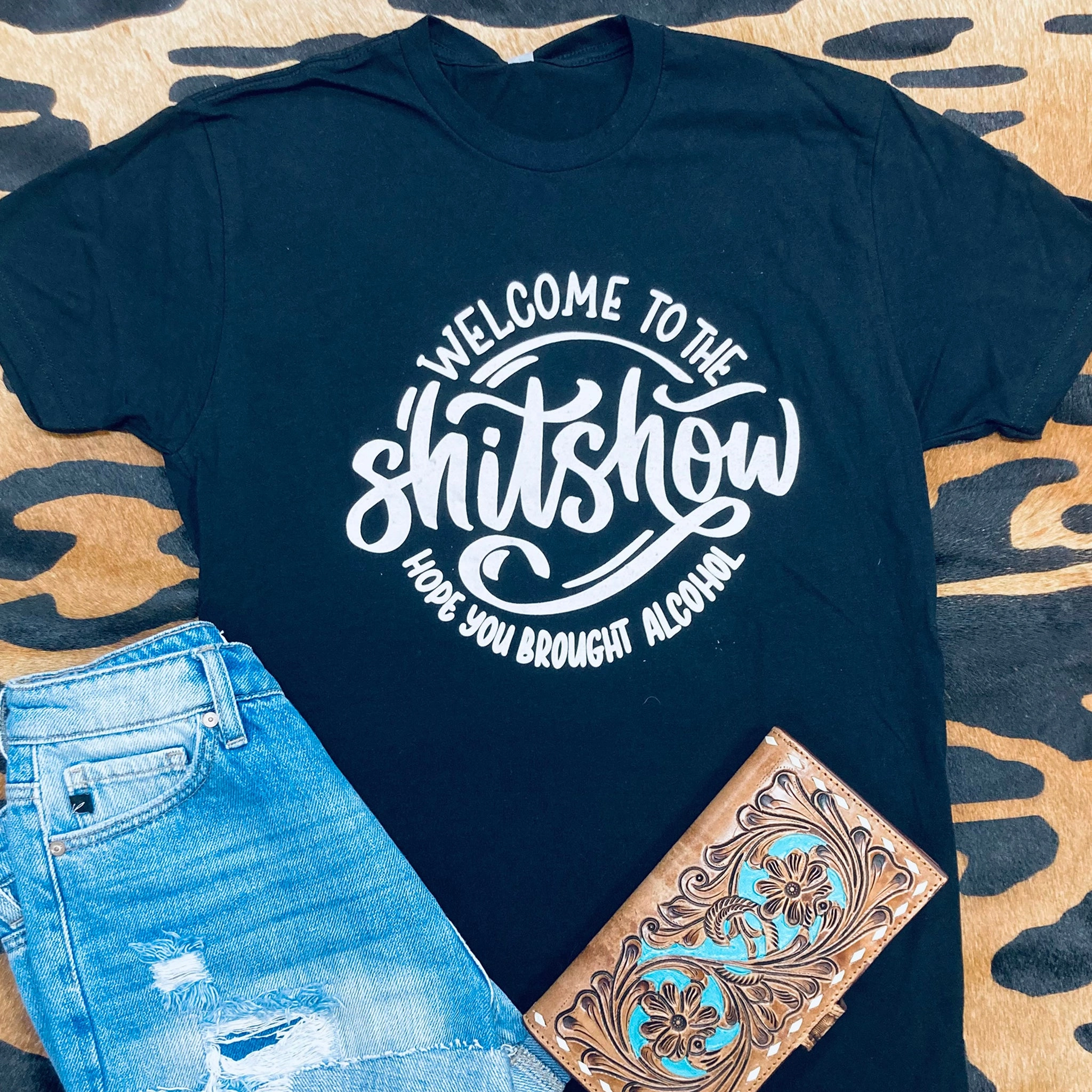 Drop Shoulder Design Retro design Rebel Rose Welcome To The Shit Show, Hope You Brought The Alcohol Tee