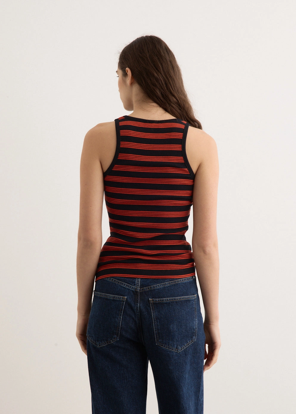 individuality Flat Lock Seams Soft Cotton Rib Striped Tank Top