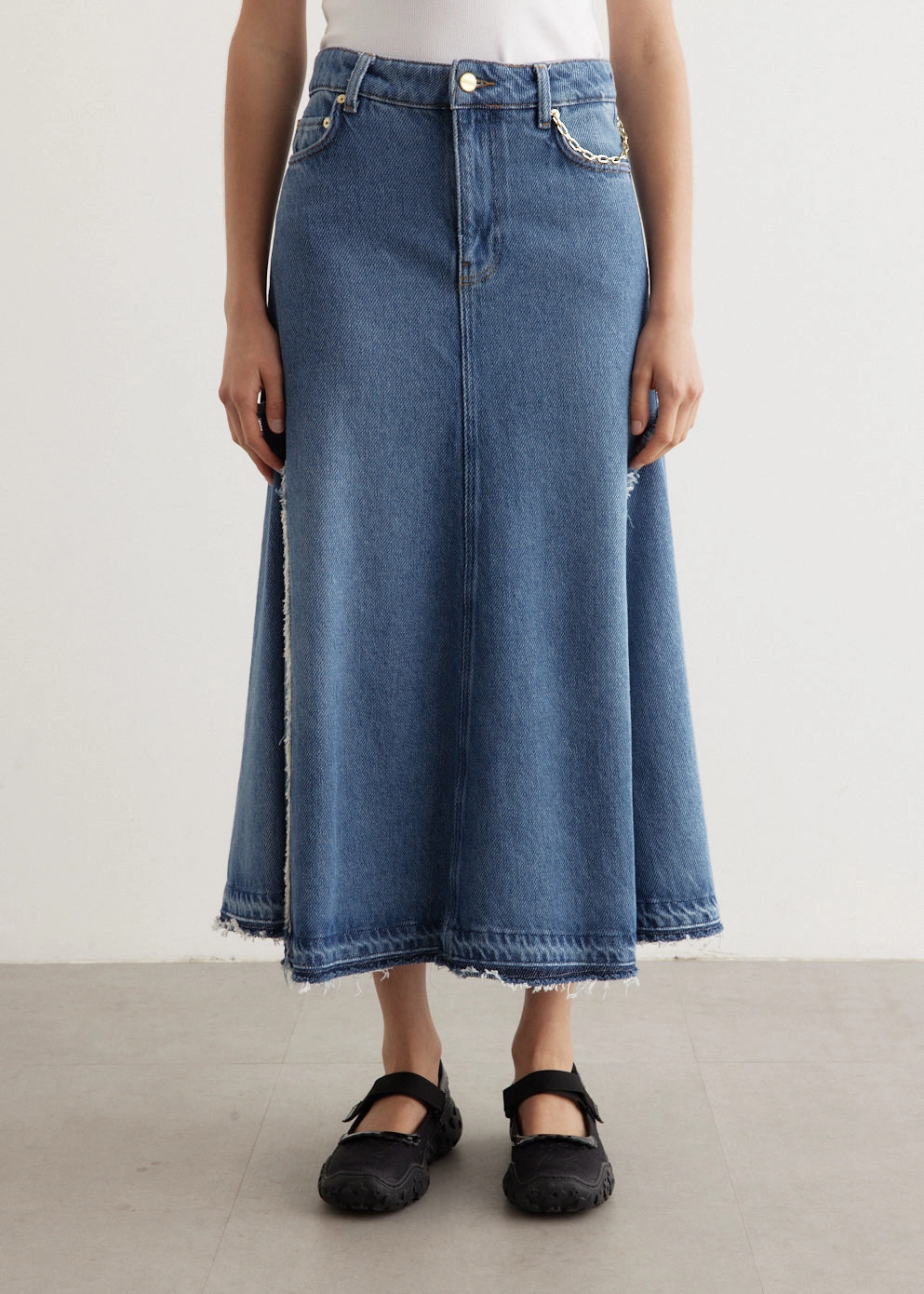Multi Purpose Fabric Heavy Denim Midi Skirt
