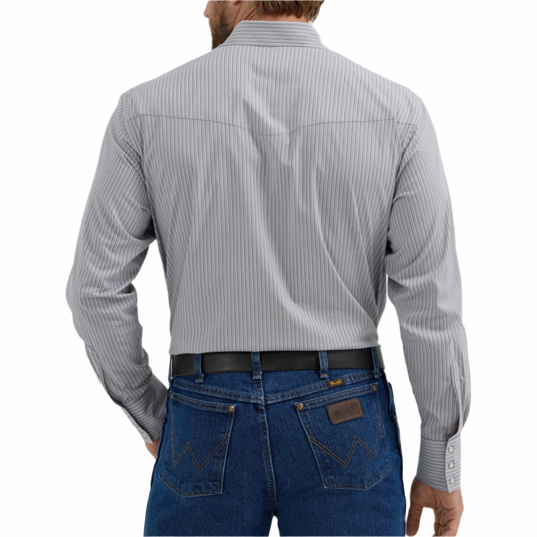 Wrangler Men's Grey Stripe Button Down Corporate Retreat