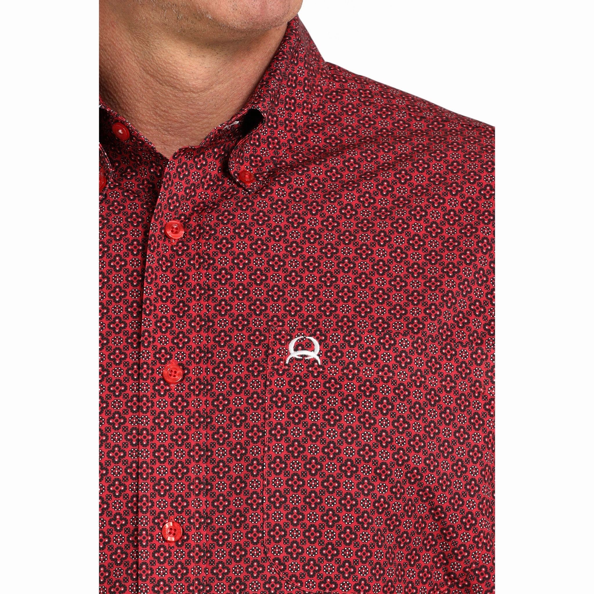 Cinch Men's Red Geo Print Long Sleeve Shirt Creative Professional