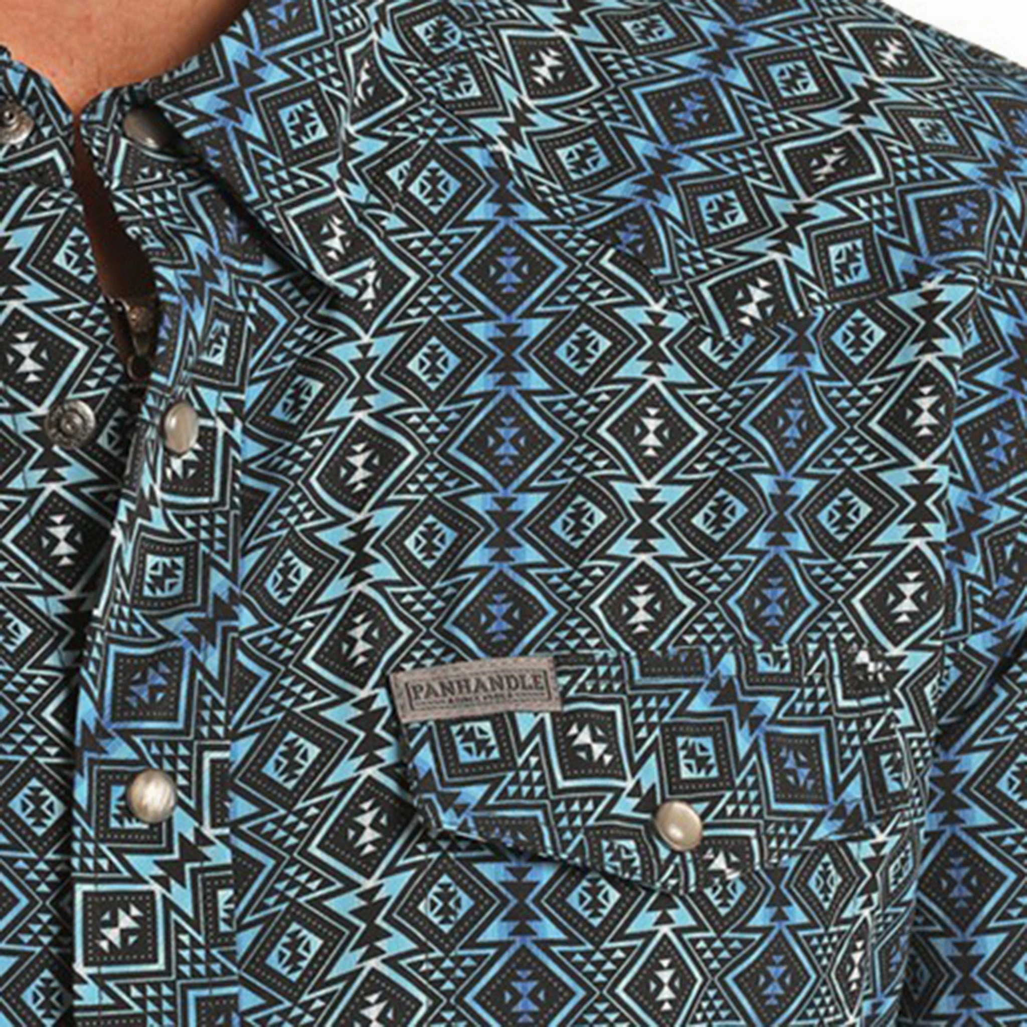 Statement Maker Non Static Finish Panhandle Slim Men's Blue & Black Aztec Tek Shirt