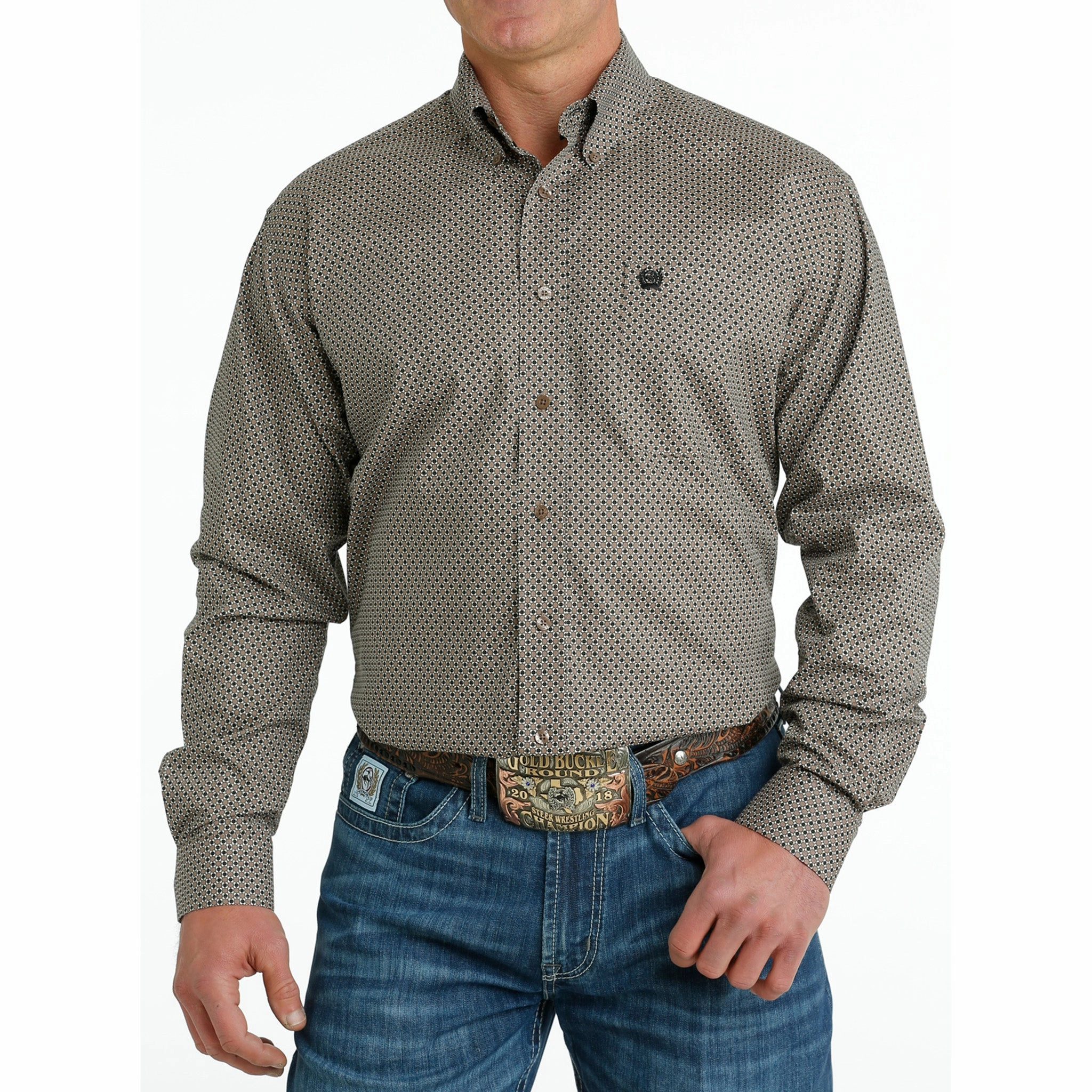 Thermal regulation Trendsetting Cinch Men's Stone Geo Print Shirt