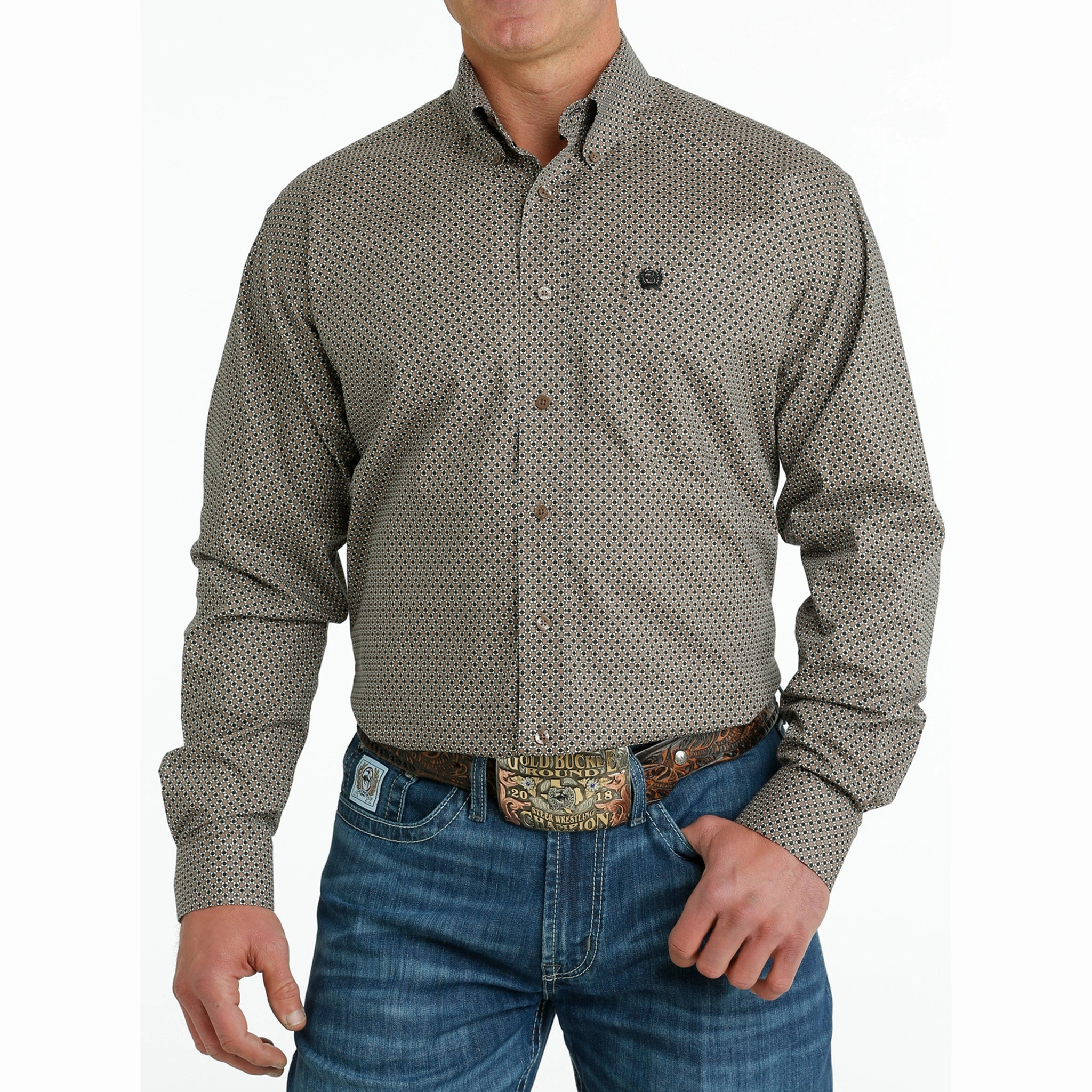 Cinch Men's Stone Geo Print Shirt Smooth Texture