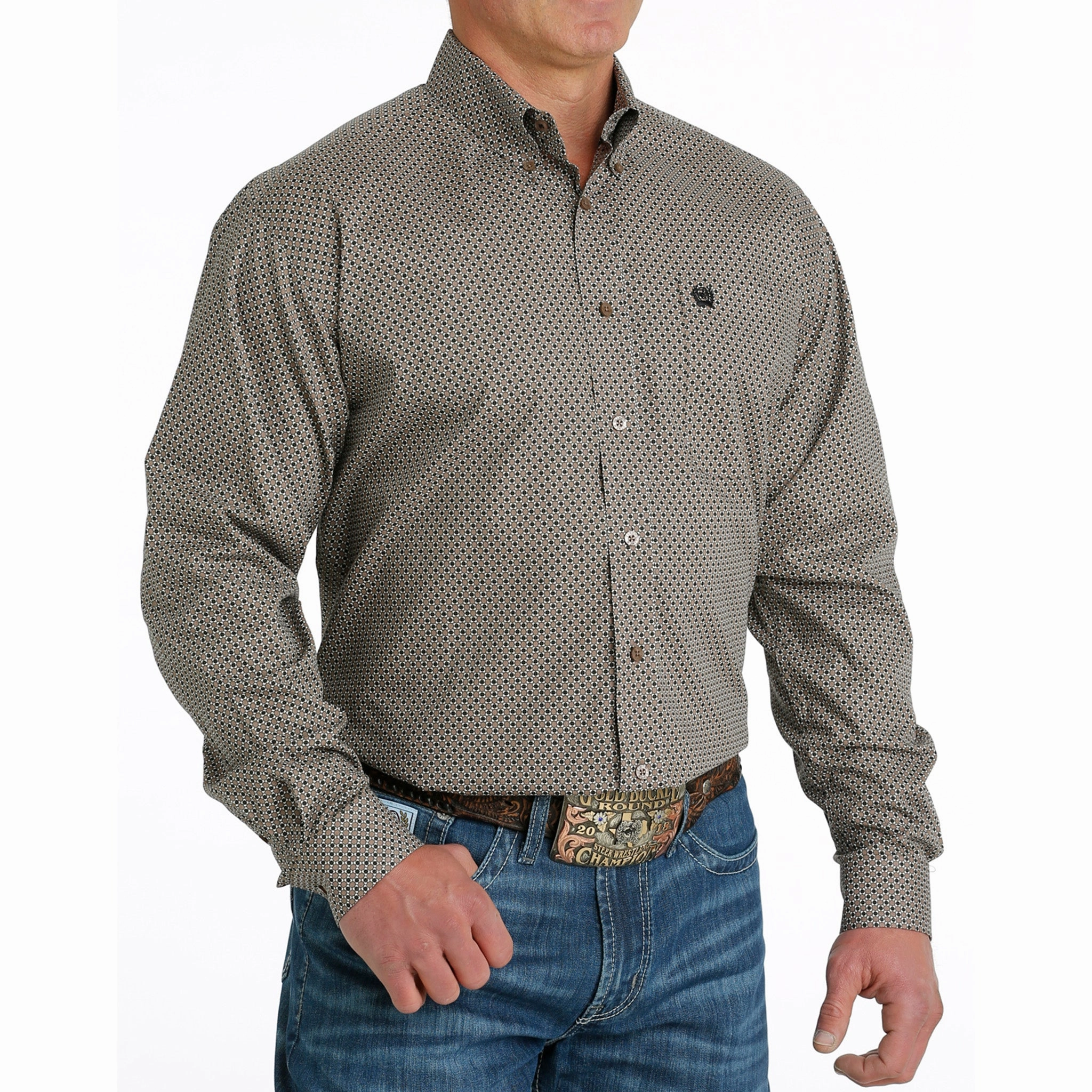 Quality Look crew neck Cinch Men's Stone Geo Print Shirt