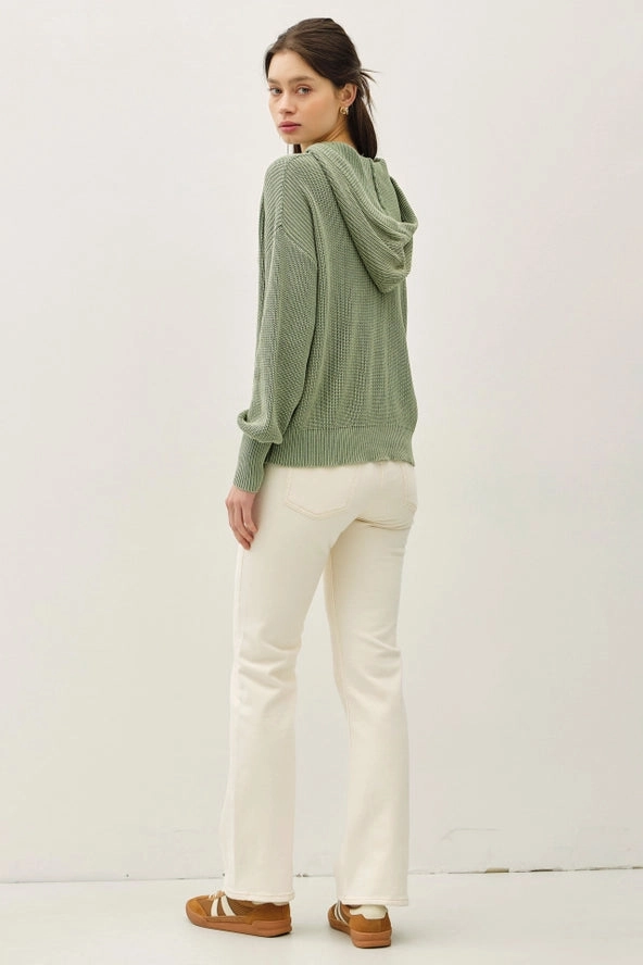 Fade Resistant Coating Lightweight Knit Hooded Henley- 2 Colors