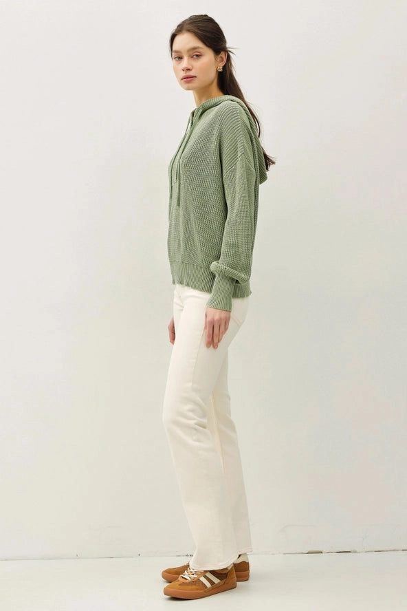 High Collar Option Lightweight Knit Hooded Henley- 2 Colors