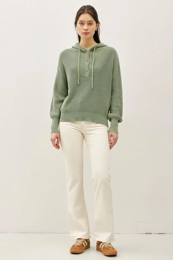 Lightweight Knit Hooded Henley- 2 Colors Stretch Comfort